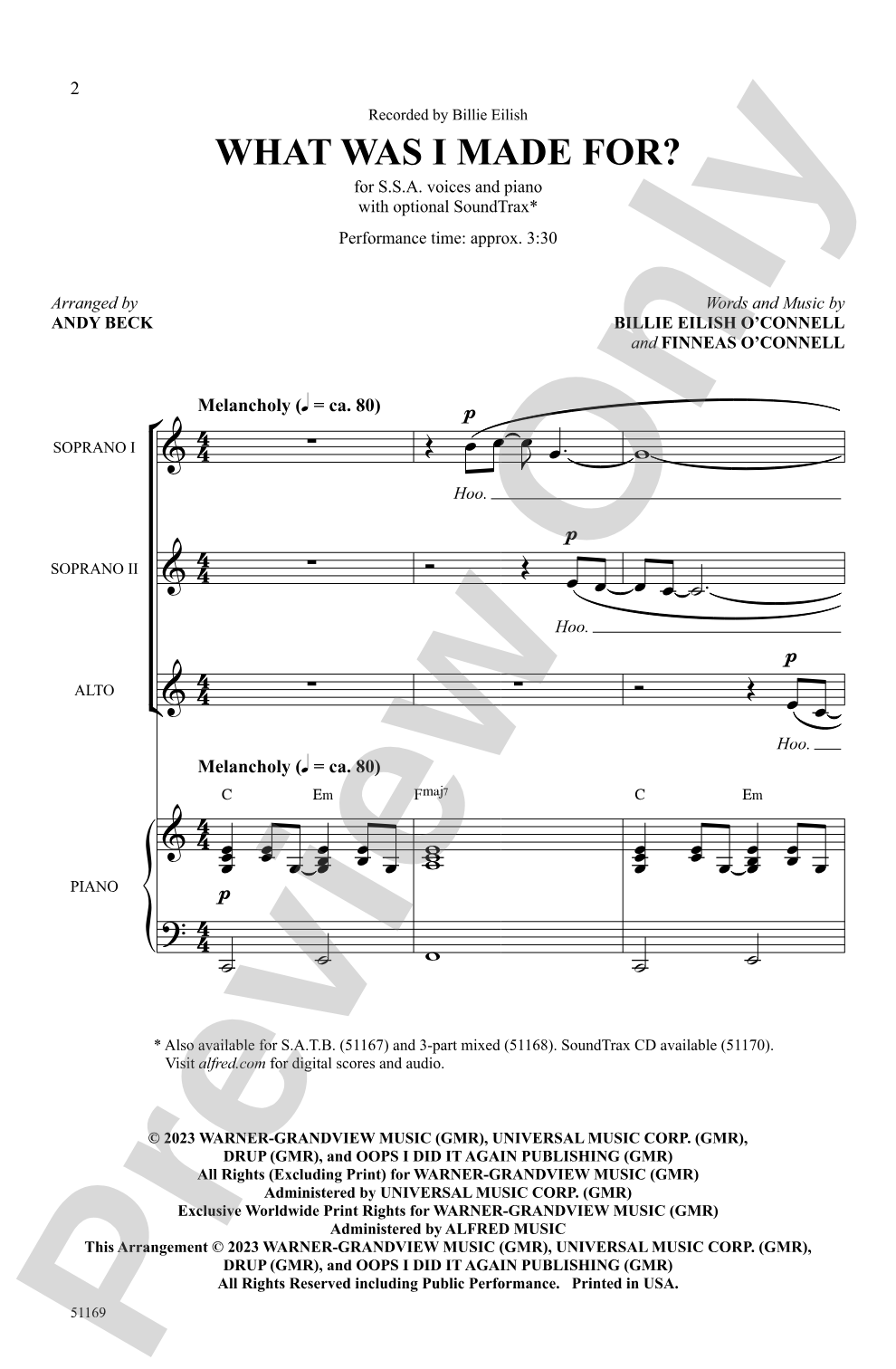 What Was I Made For?: SSA Choral Octavo