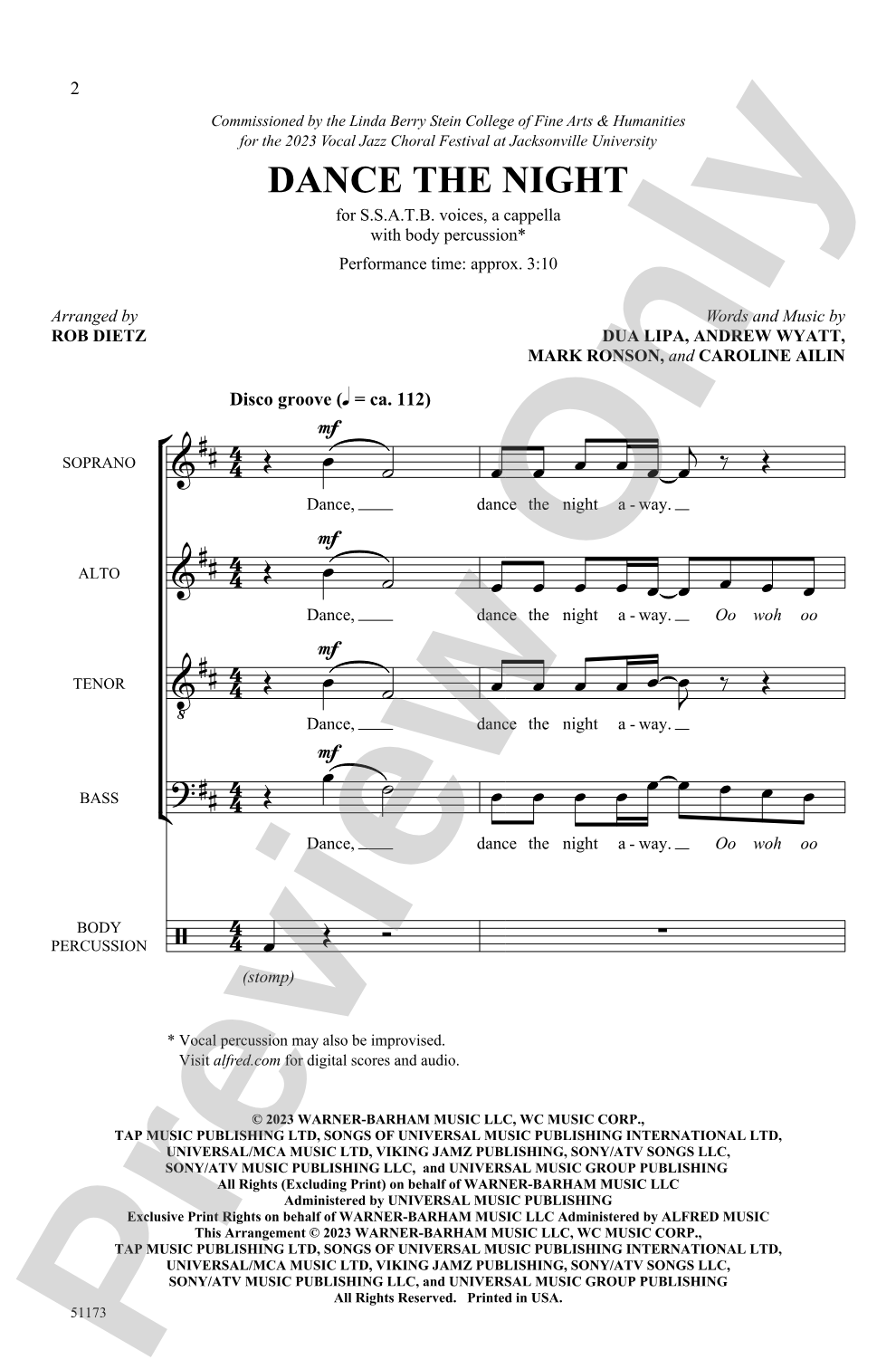 Dance the Night: SSATB, a cappella Choral Octavo
