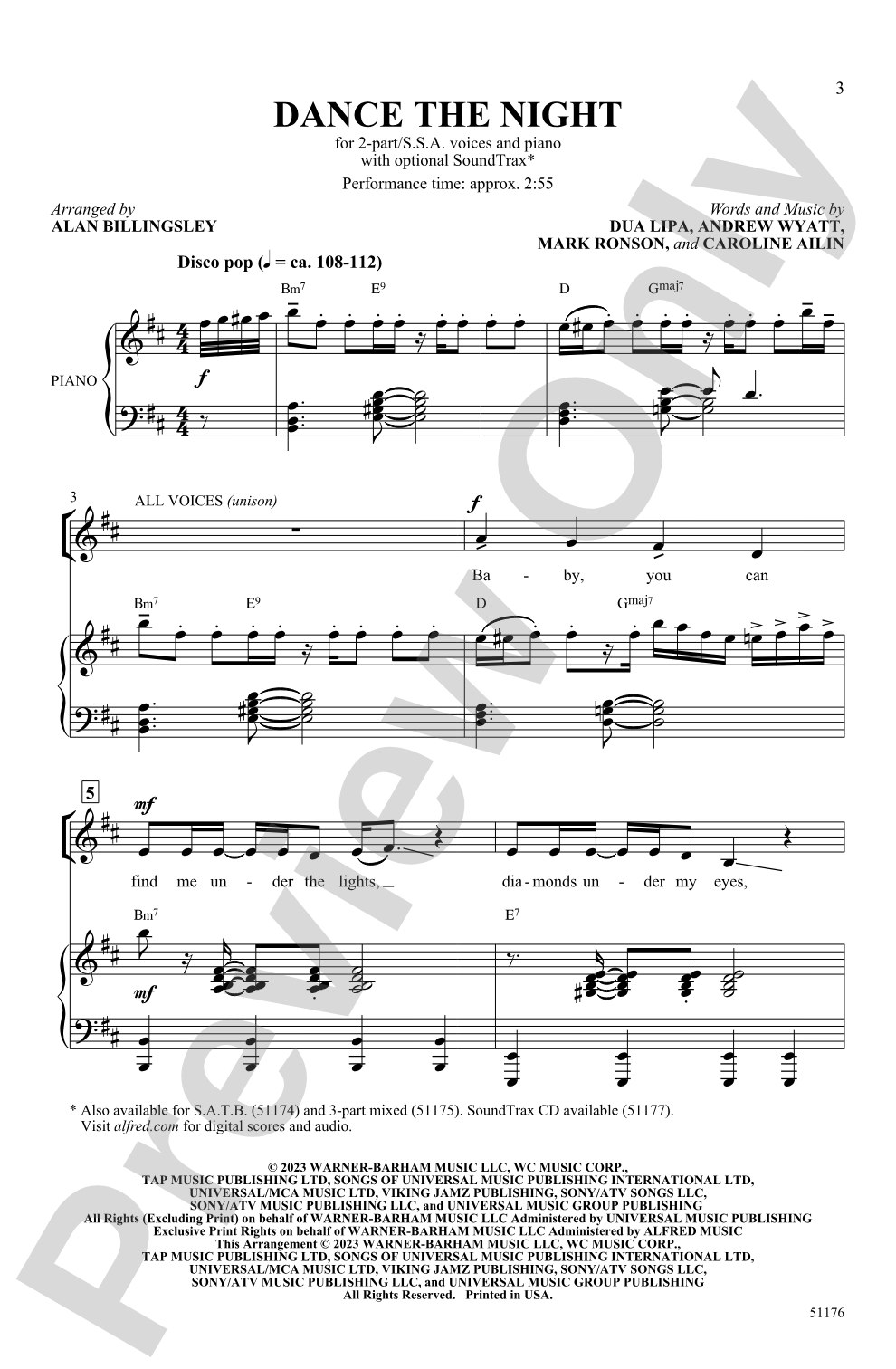 Dance the Night: 2-Part / SSA Choral Octavo