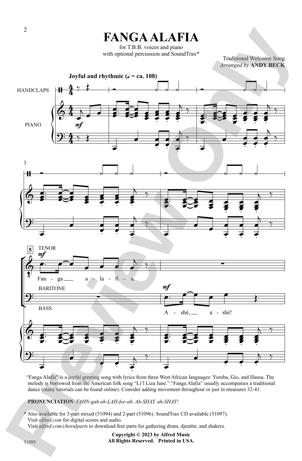 Fanga Alafia: TBB Choral Octavo