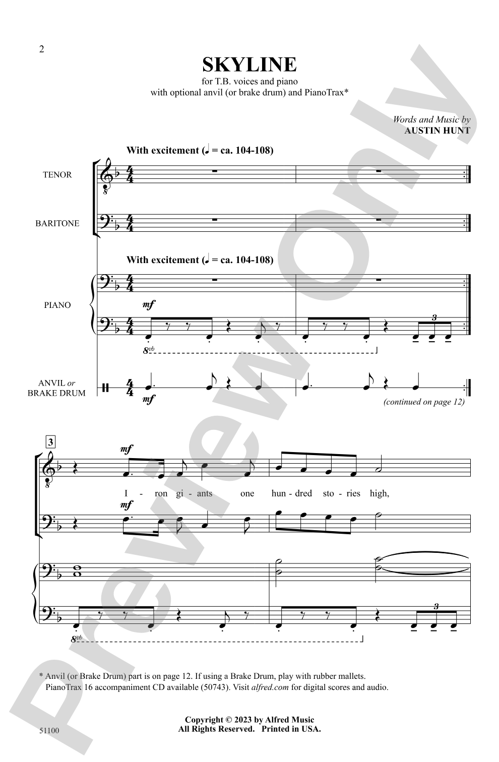 Skyline: TB Choral Octavo