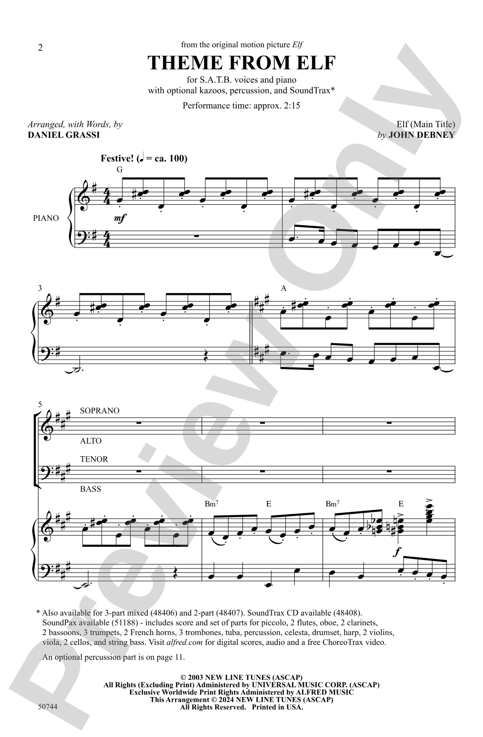 Theme from Elf: SATB Choral Octavo