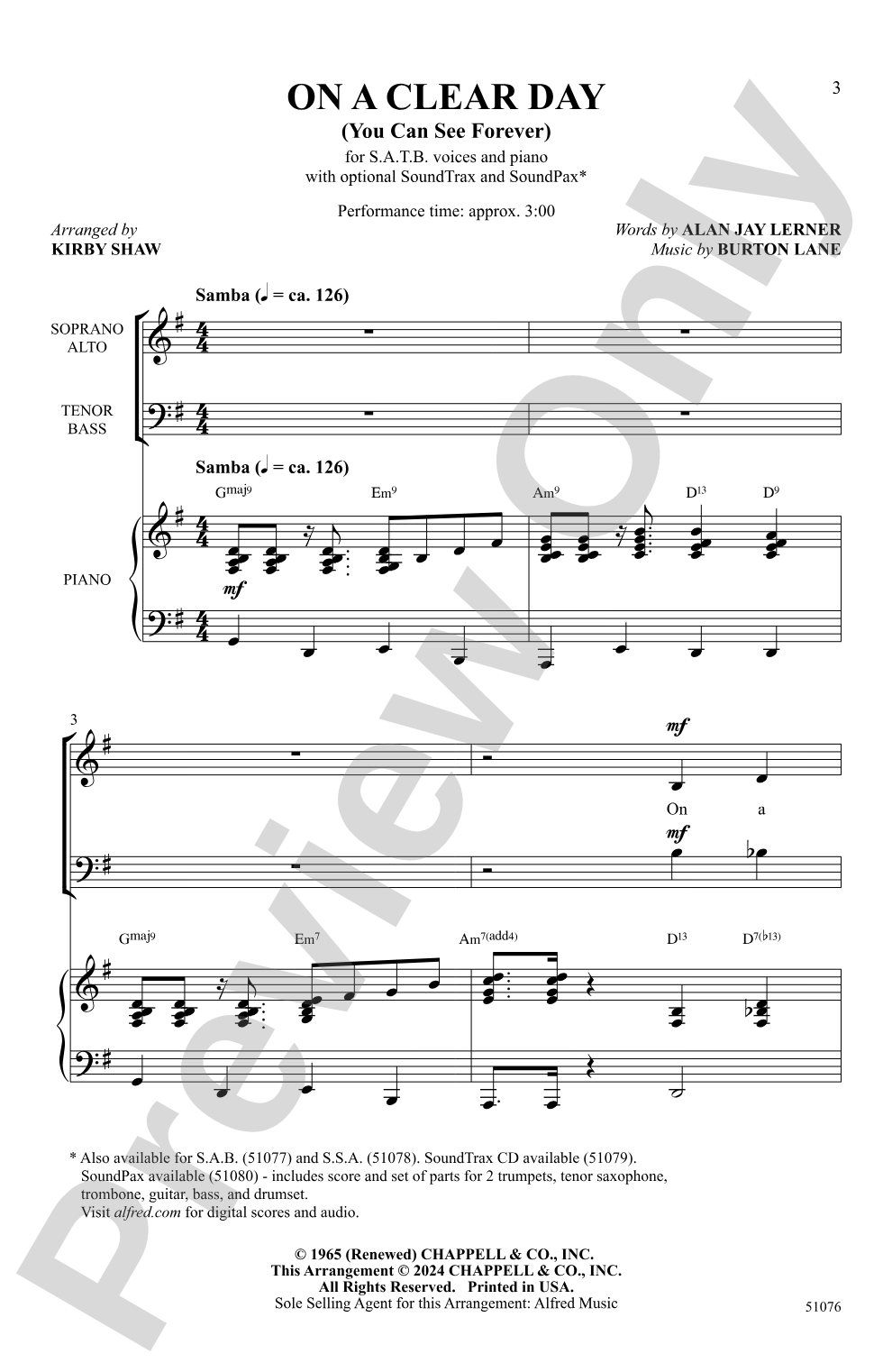On a Clear Day: SATB Choral Octavo
