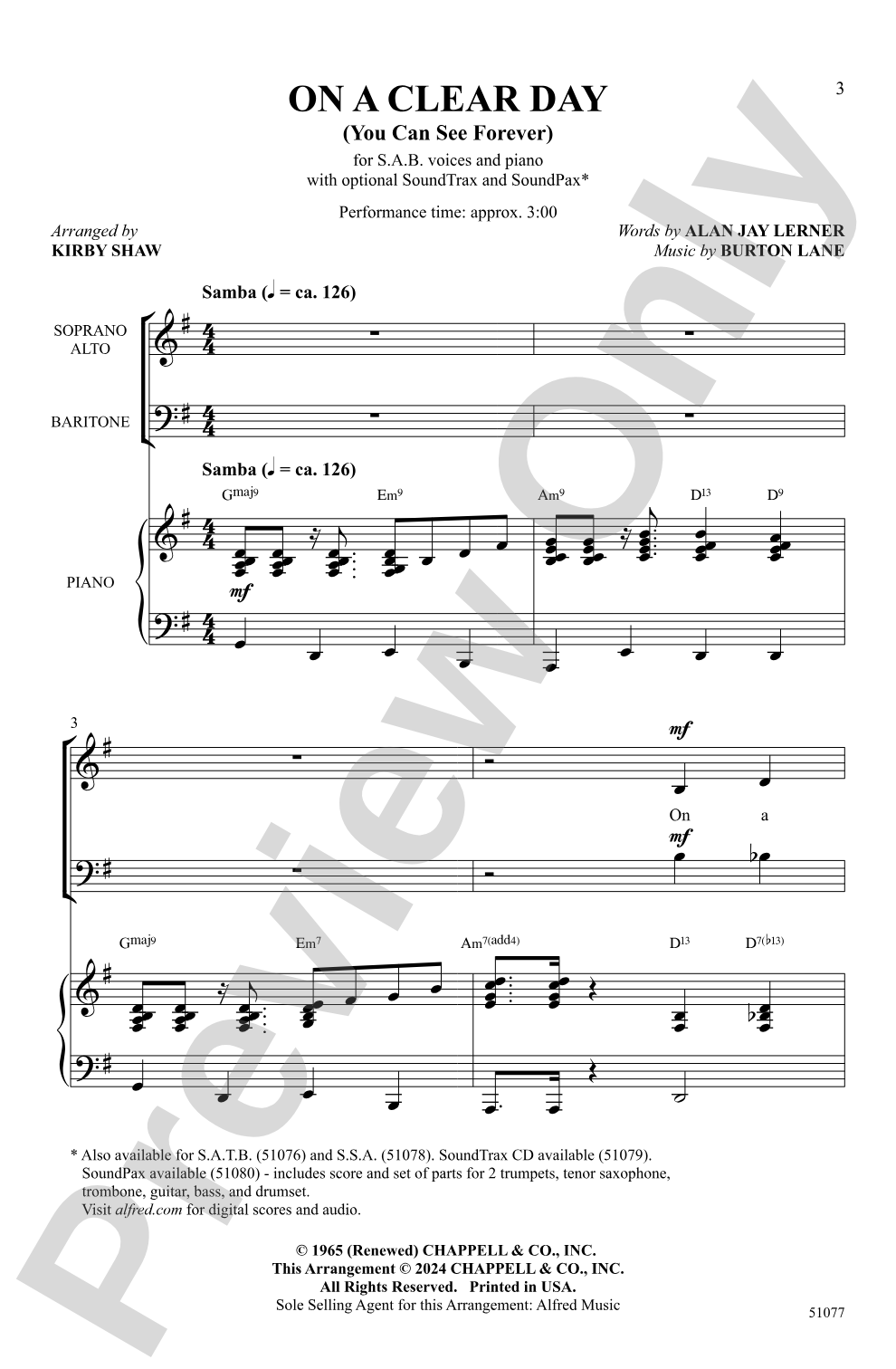 On a Clear Day: SAB Choral Octavo