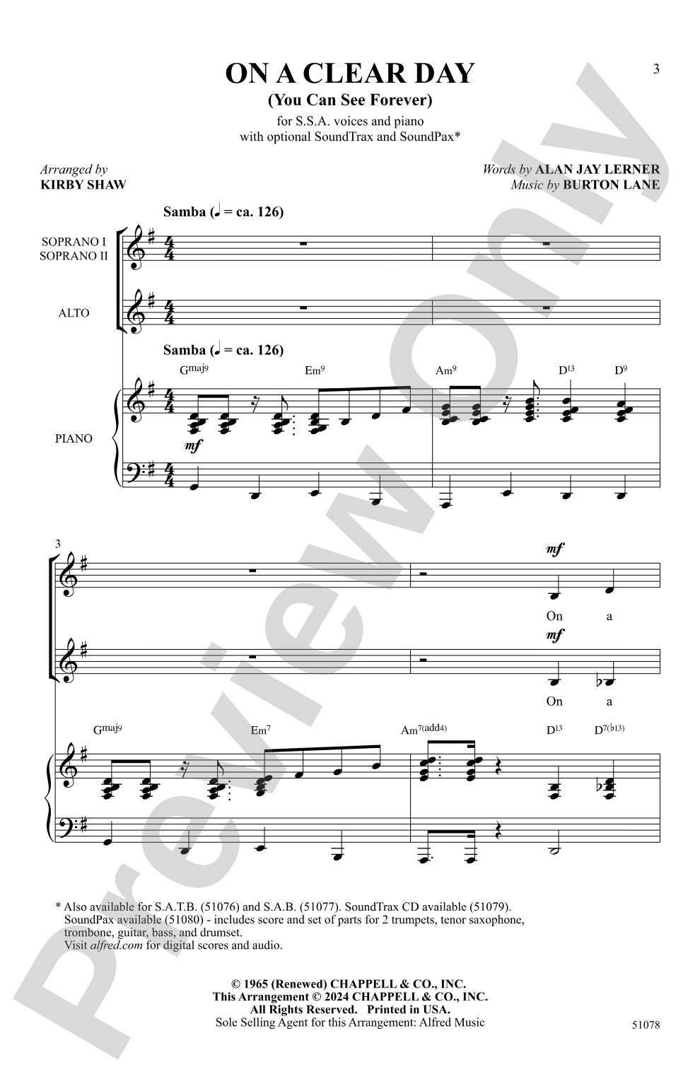 On a Clear Day: SSA Choral Octavo