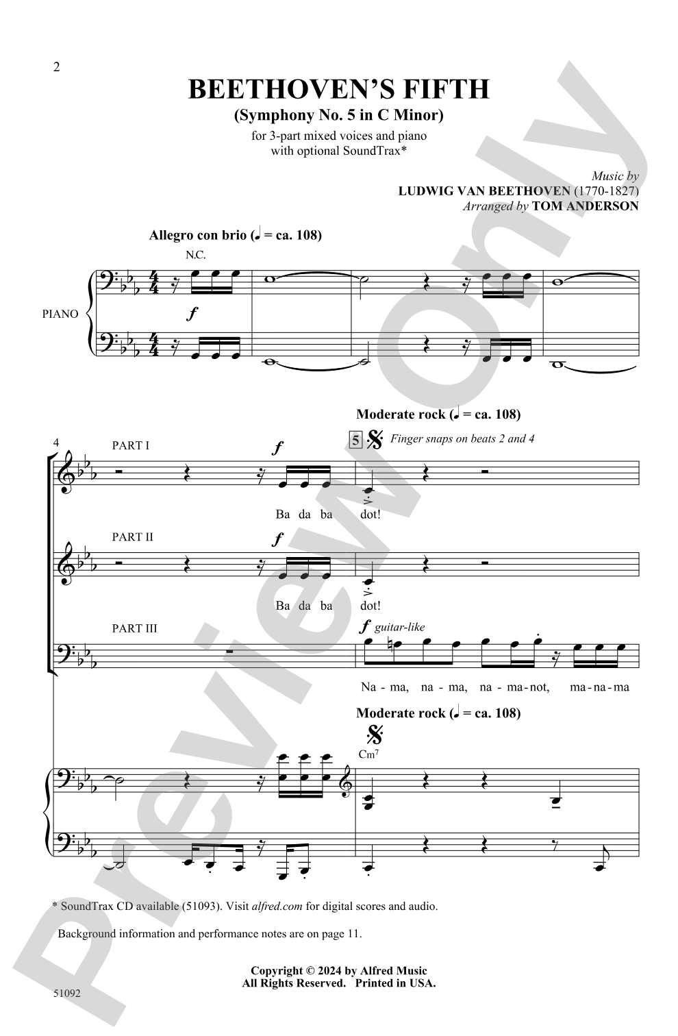 Beethoven's Fifth: 3-Part Mixed Choral Octavo