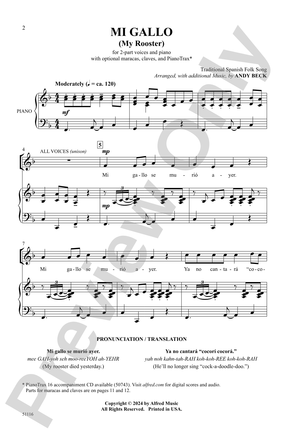 Mi Gallo: 2-Part Choral Octavo