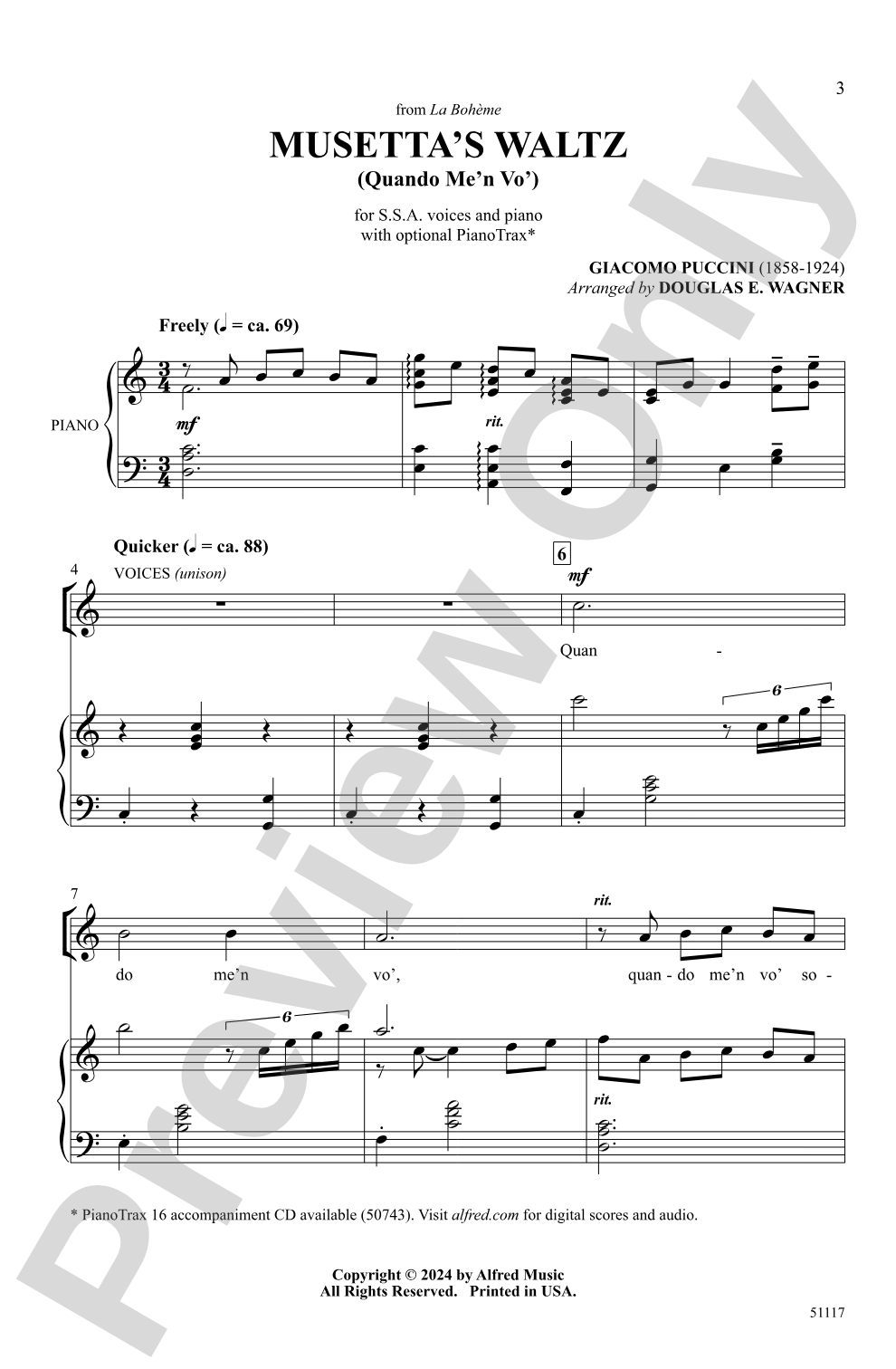 Musetta's Waltz: SSA Choral Octavo