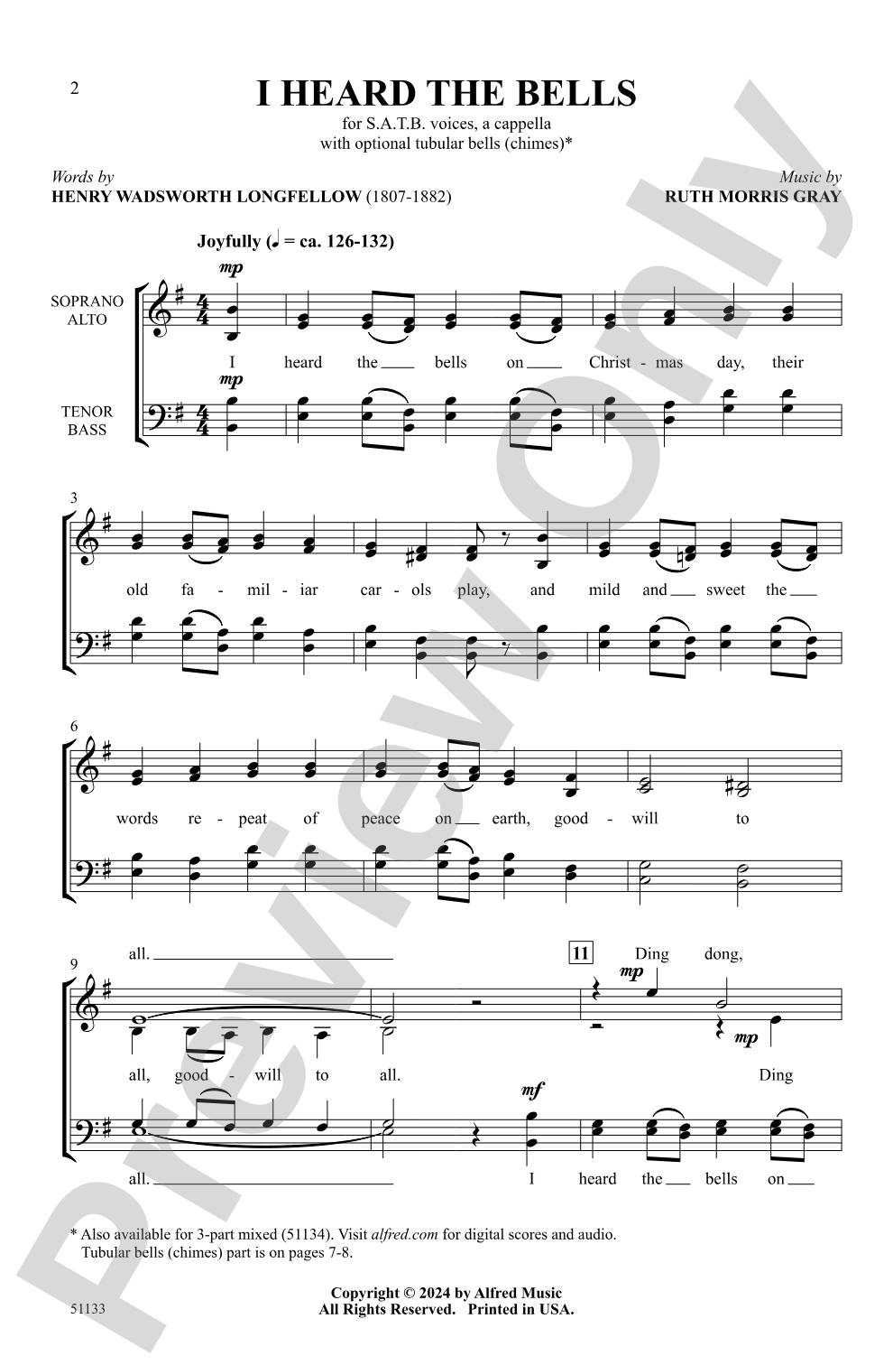 I Heard the Bells: SATB <i>a cappella </i> Choral Octavo