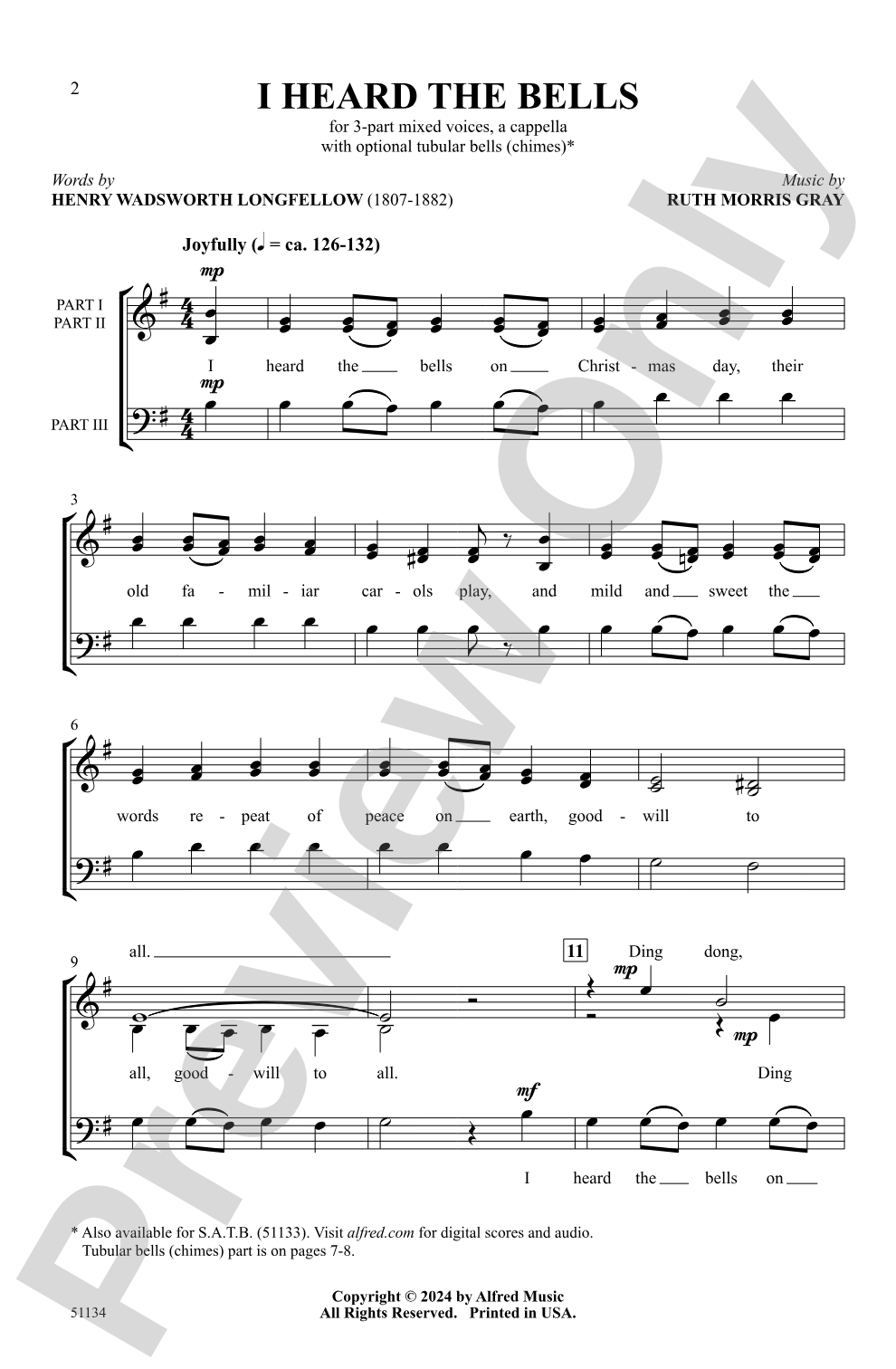 I Heard the Bells: 3-Part Mixed <i>a cappella </i> Choral Octavo