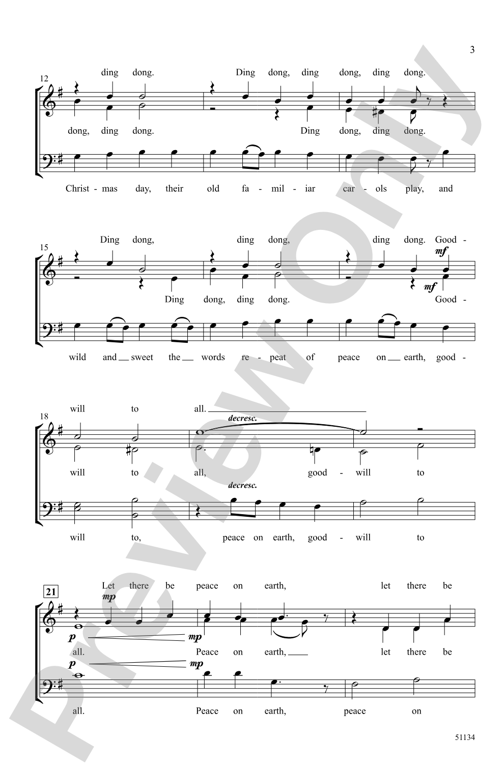 I Heard the Bells: 3-Part Mixed <i>a cappella </i> Choral Octavo