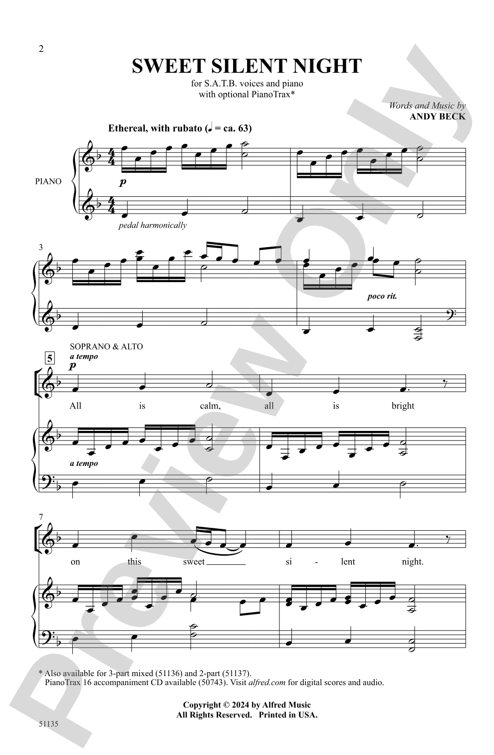 Sweet Silent Night: SATB Choral Octavo