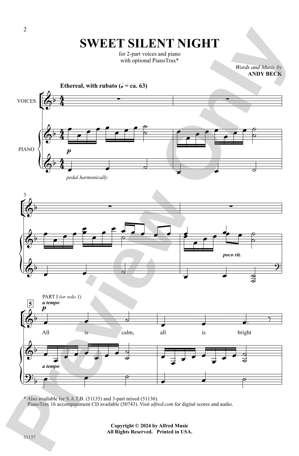 Sweet Silent Night: 2-Part Choral Octavo