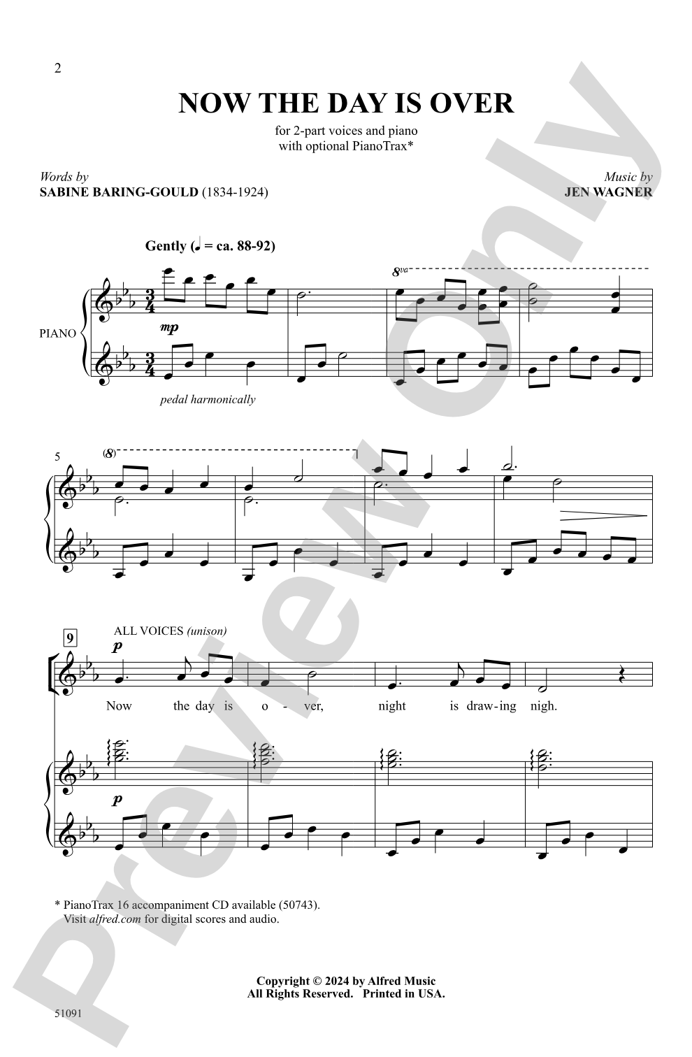 Now the Day Is Over: 2-Part Choral Octavo