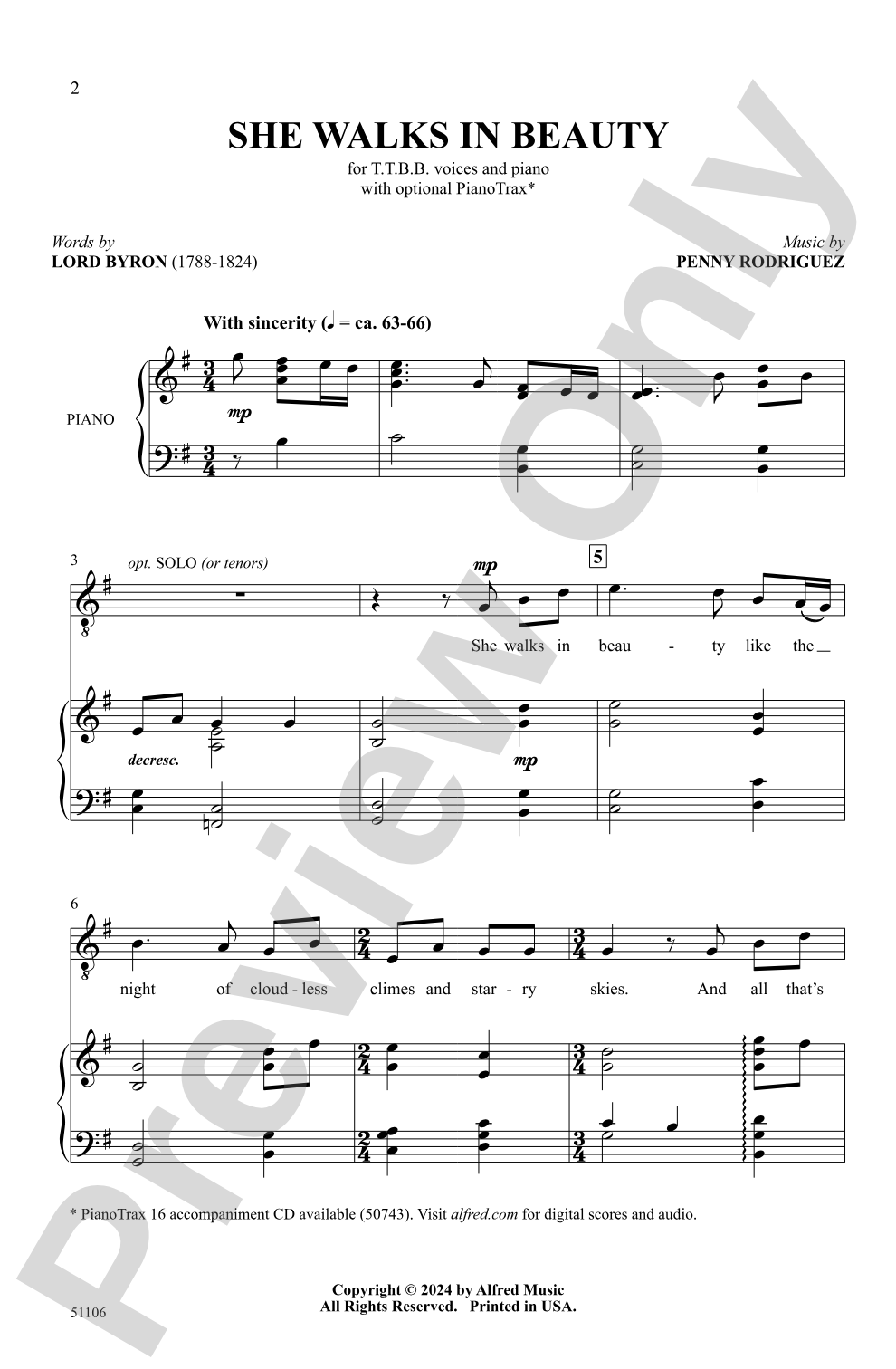 She Walks in Beauty: TTBB Choral Octavo