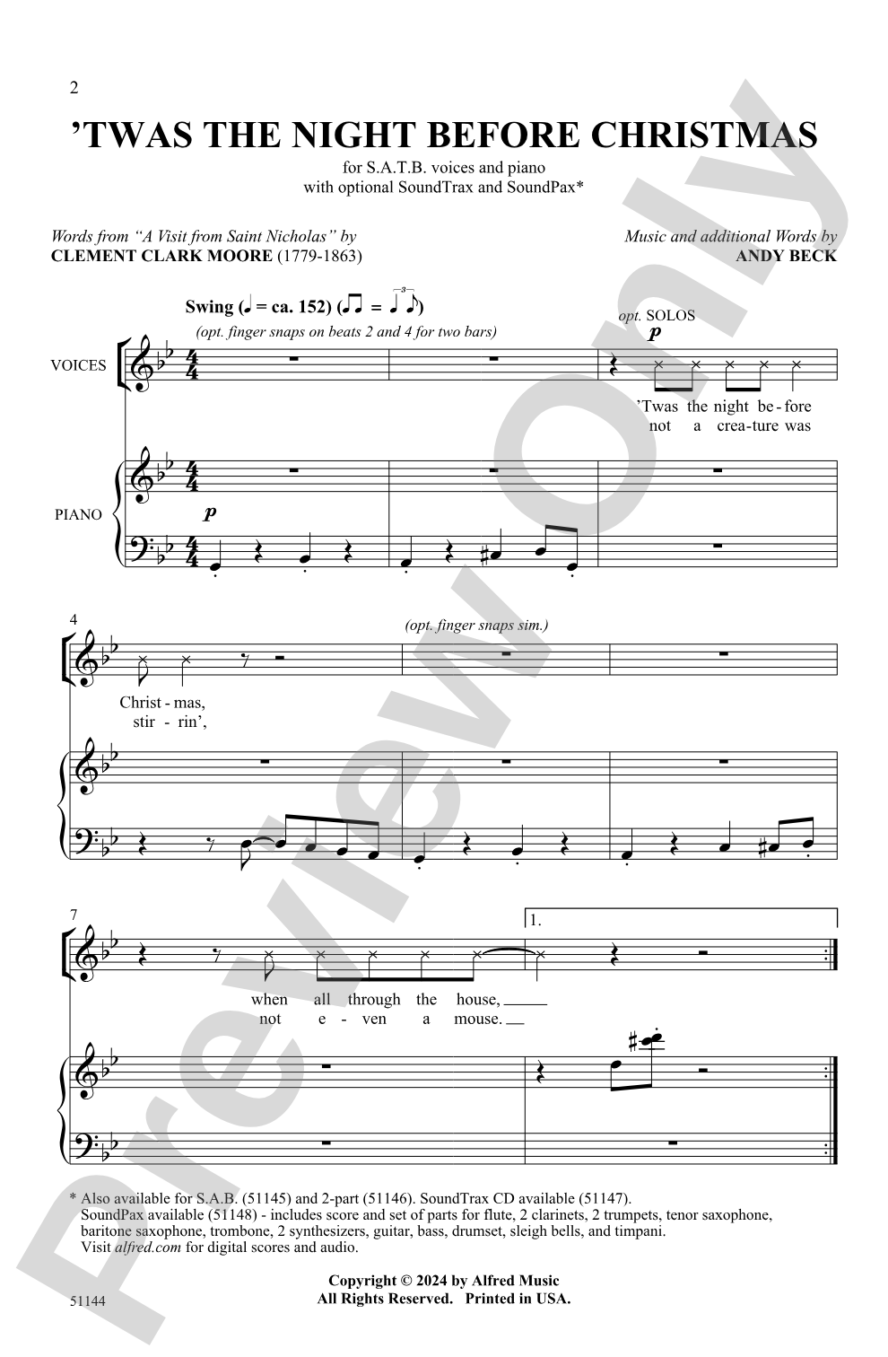 'Twas the Night Before Christmas: SATB Choral Octavo
