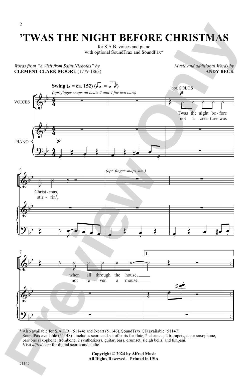 'Twas the Night Before Christmas: SAB Choral Octavo