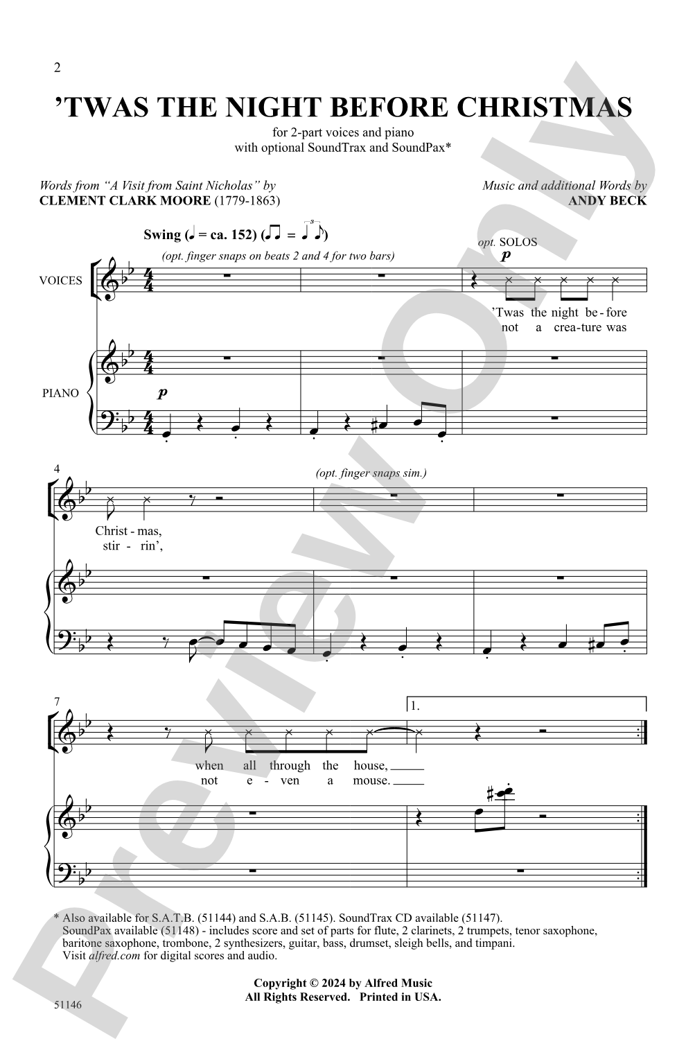 'Twas the Night Before Christmas: 2-Part Choral Octavo