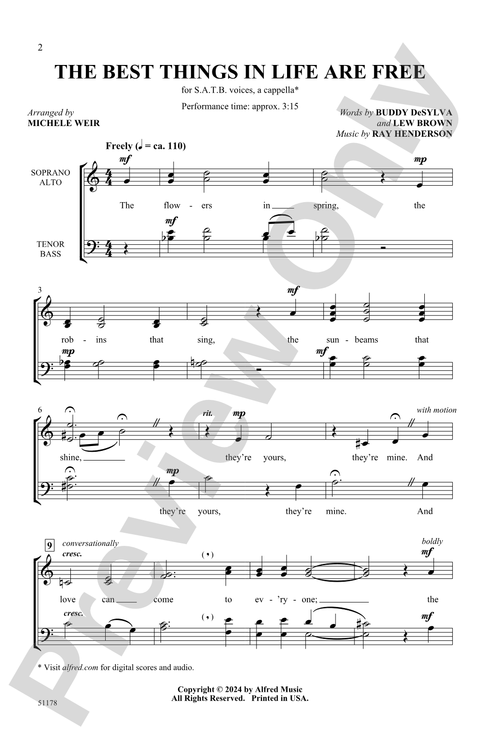 The Best Things in Life Are Free: SATB <i>a cappella</i> Choral Octavo