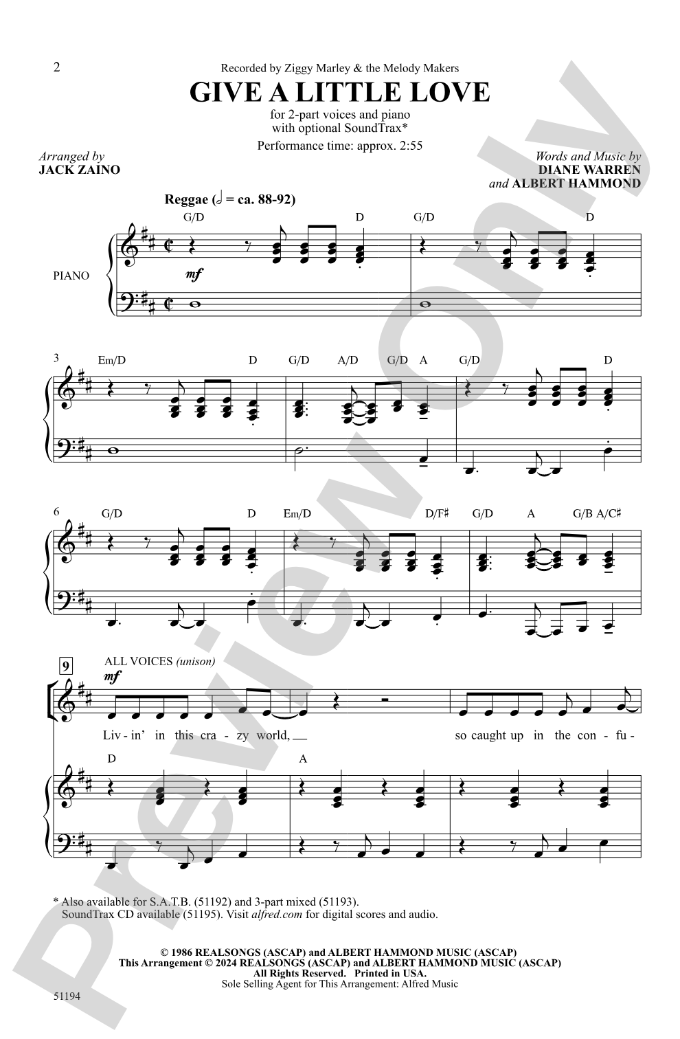 Give a Little Love: 2-Part Choral Octavo