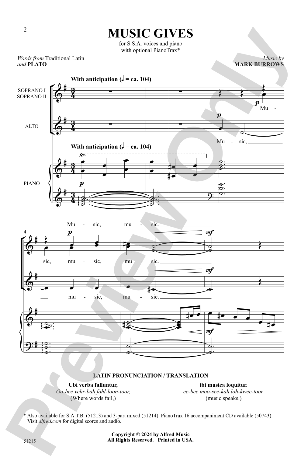 Music Gives: SSA Choral Octavo