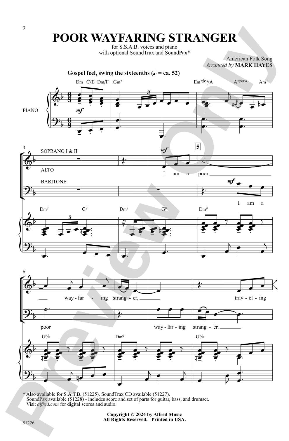 Poor Wayfaring Stranger: SSAB Choral Octavo