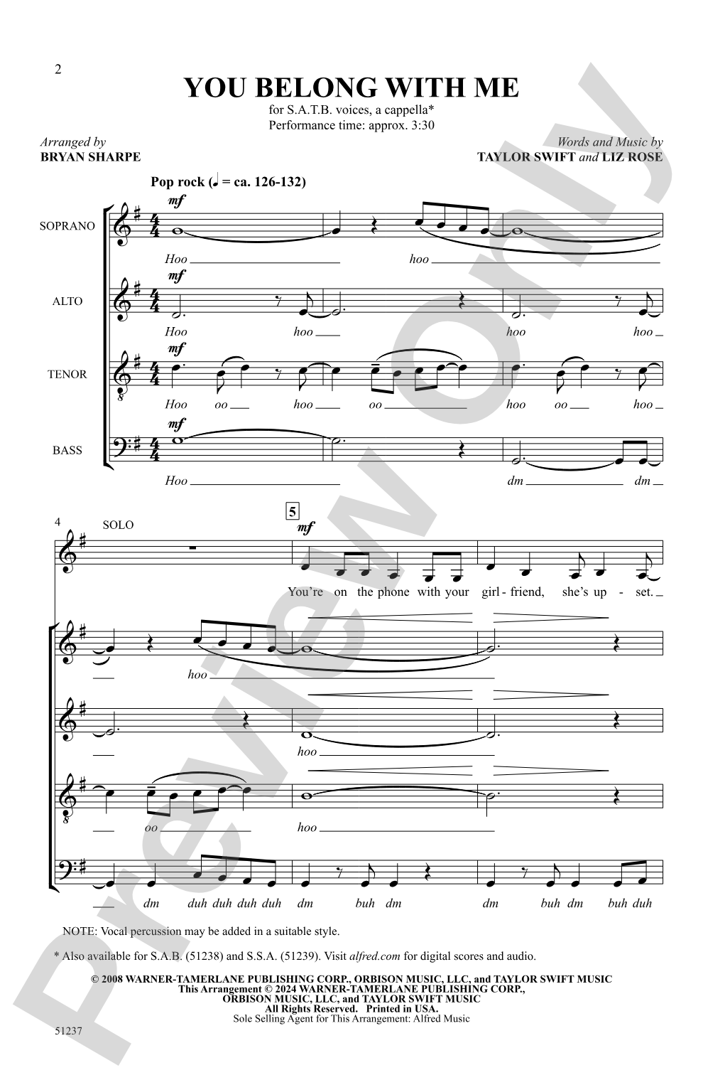 You Belong with Me: SATB <i>a cappella</i> Choral Octavo