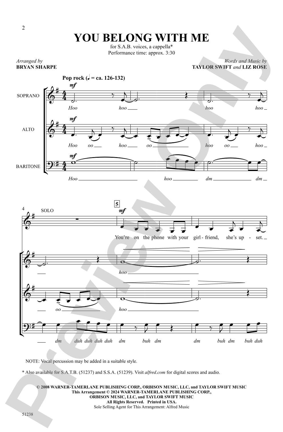 You Belong with Me: SAB, <I>a cappella</I> Choral Octavo