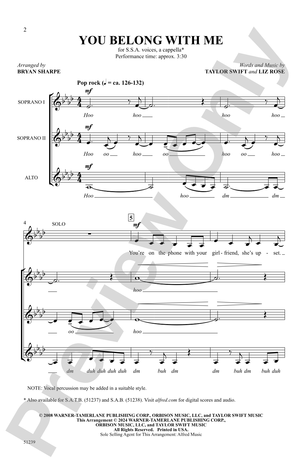 You Belong with Me: SSA, <i>a cappella</i> Choral Octavo
