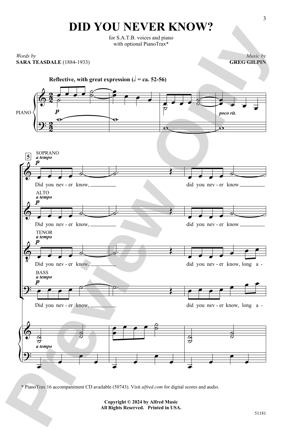 Did You Never Know?: SATB Choral Octavo