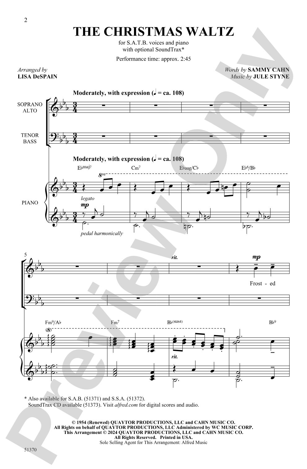 The Christmas Waltz: SATB Choral Octavo