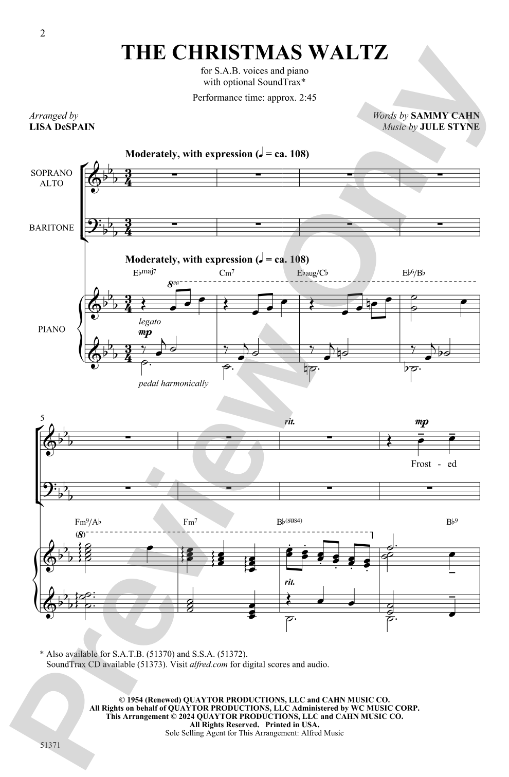 The Christmas Waltz: SAB Choral Octavo