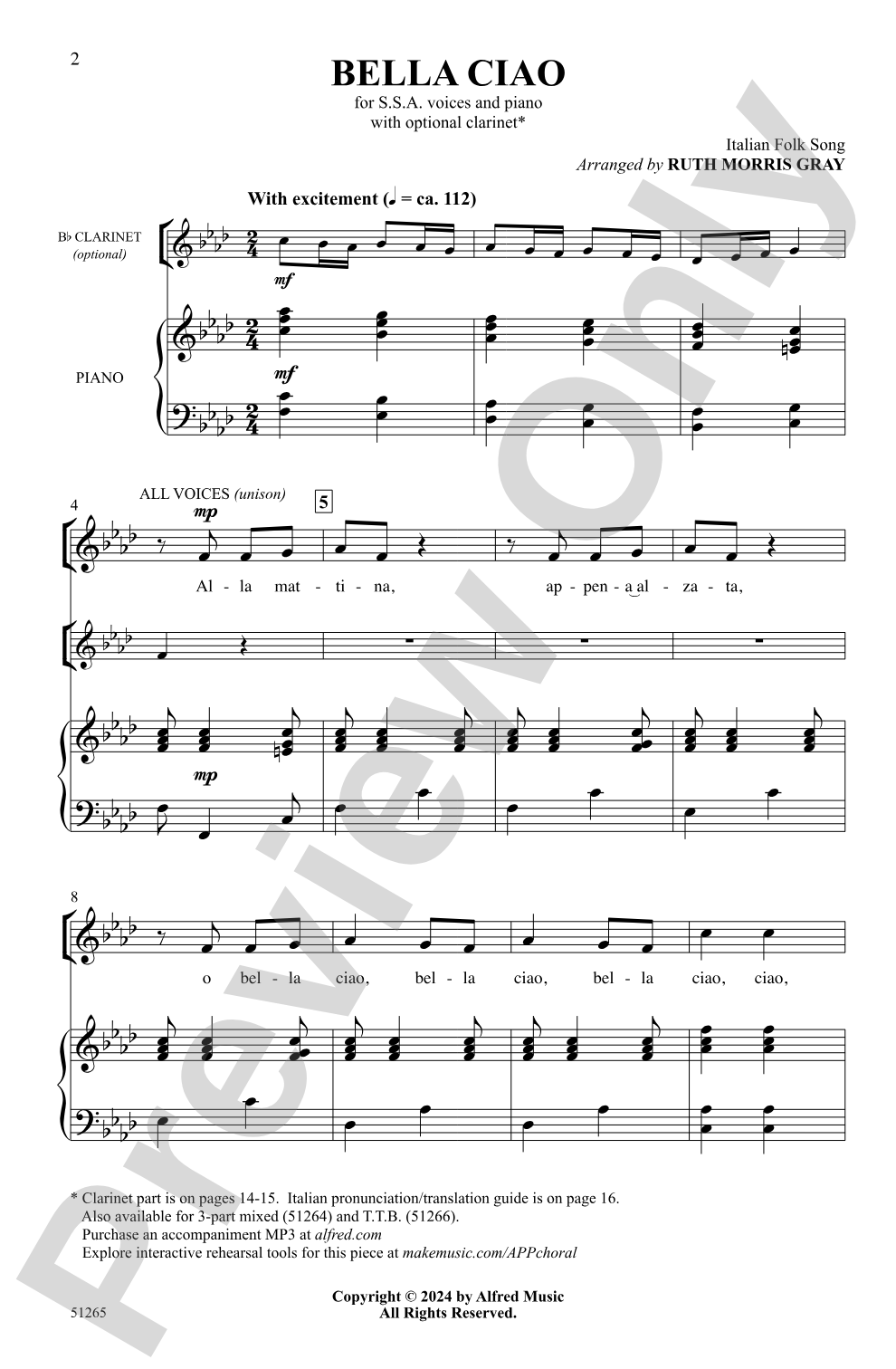 Bella Ciao: SSA Choral Octavo