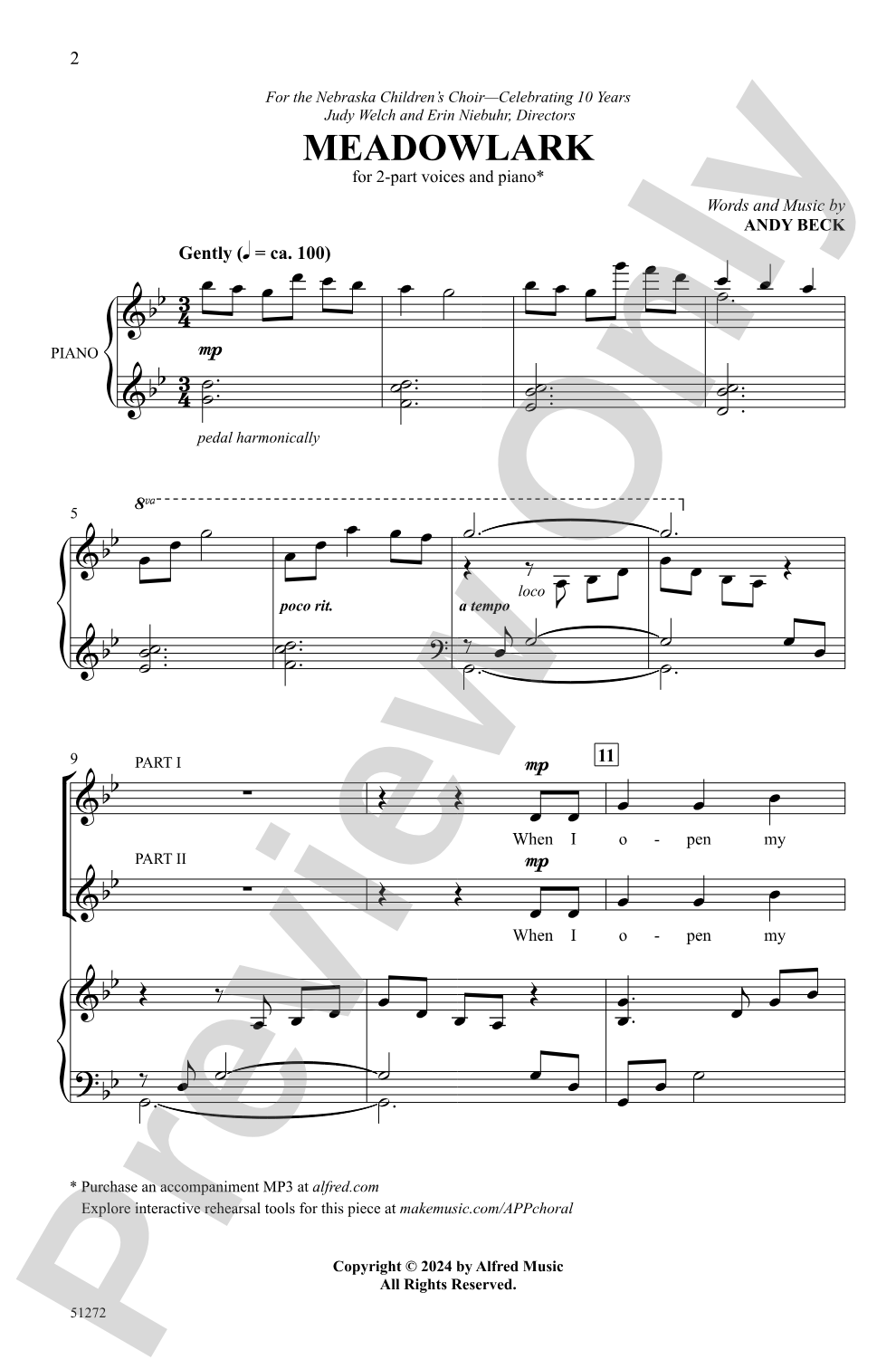 Meadowlark: 2-Part Choral Octavo