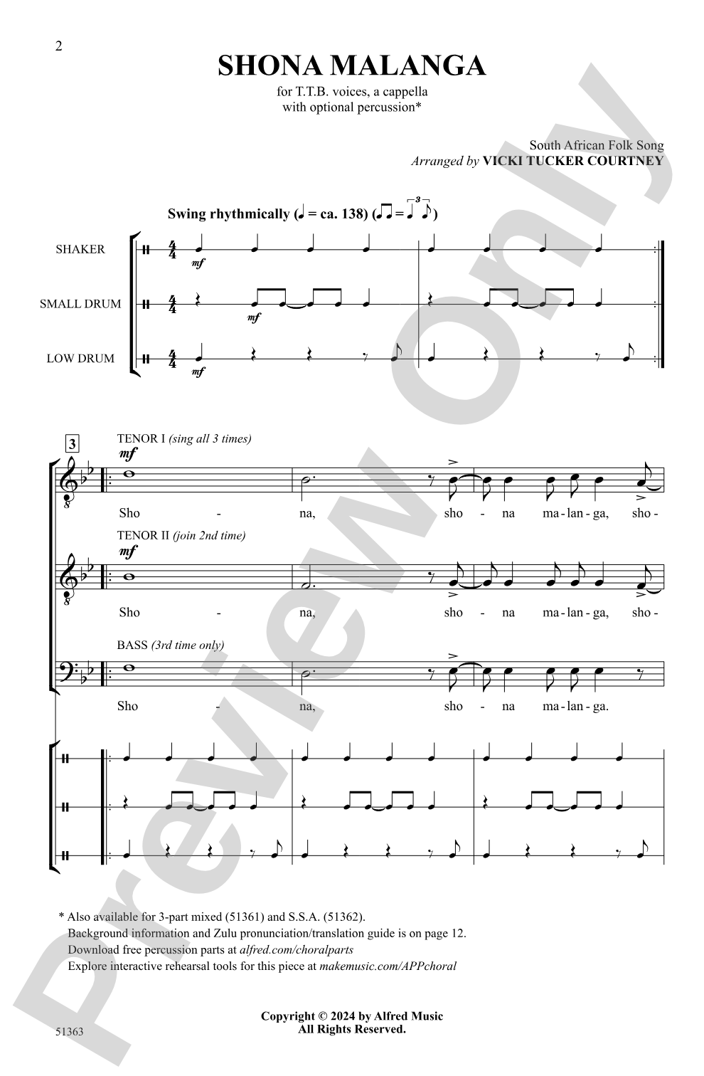 Shona Malanga: TTB, <I>a cappella</I> Choral Octavo