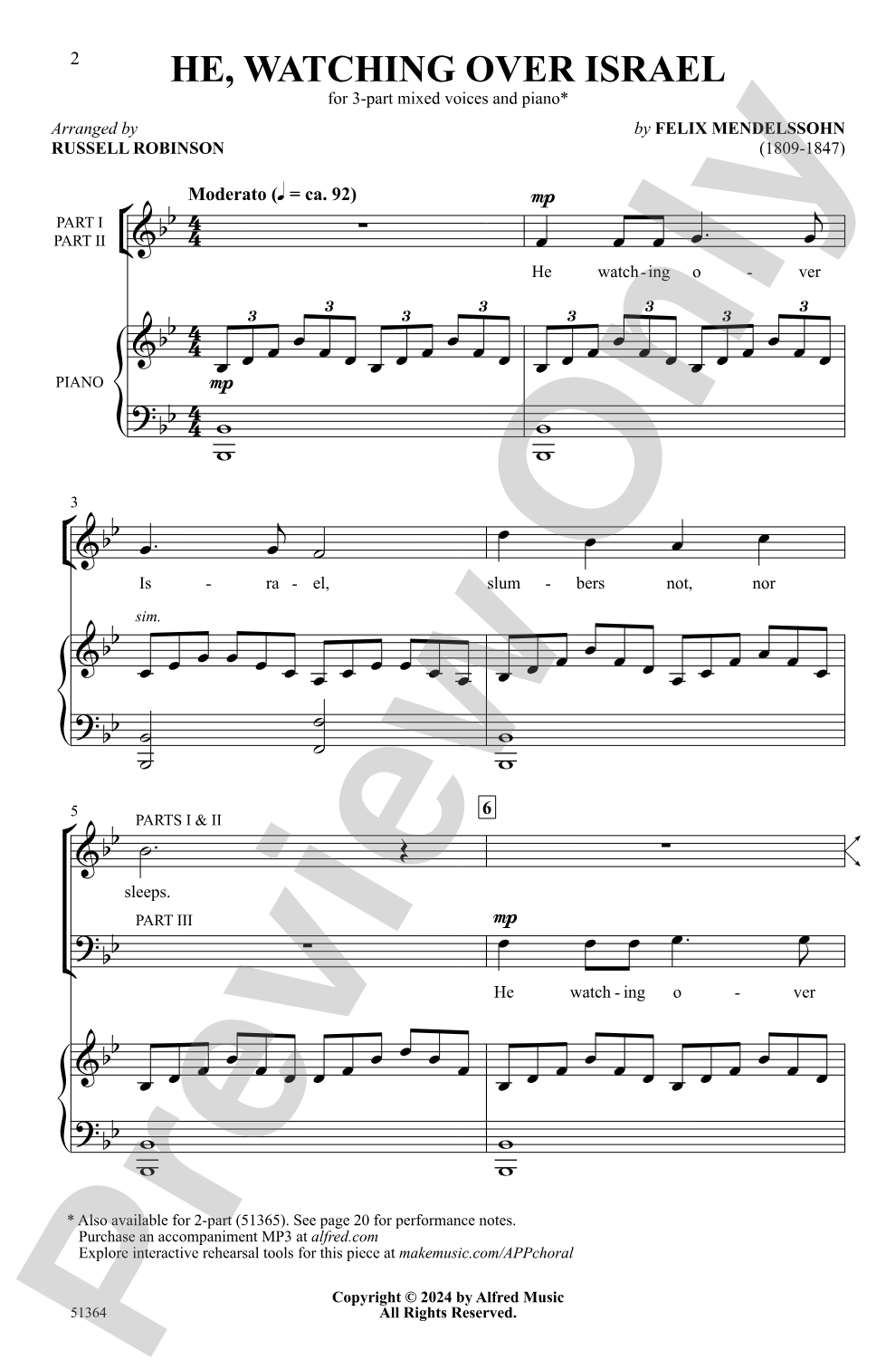 He, Watching Over Israel: 3-Part Mixed Choral Octavo