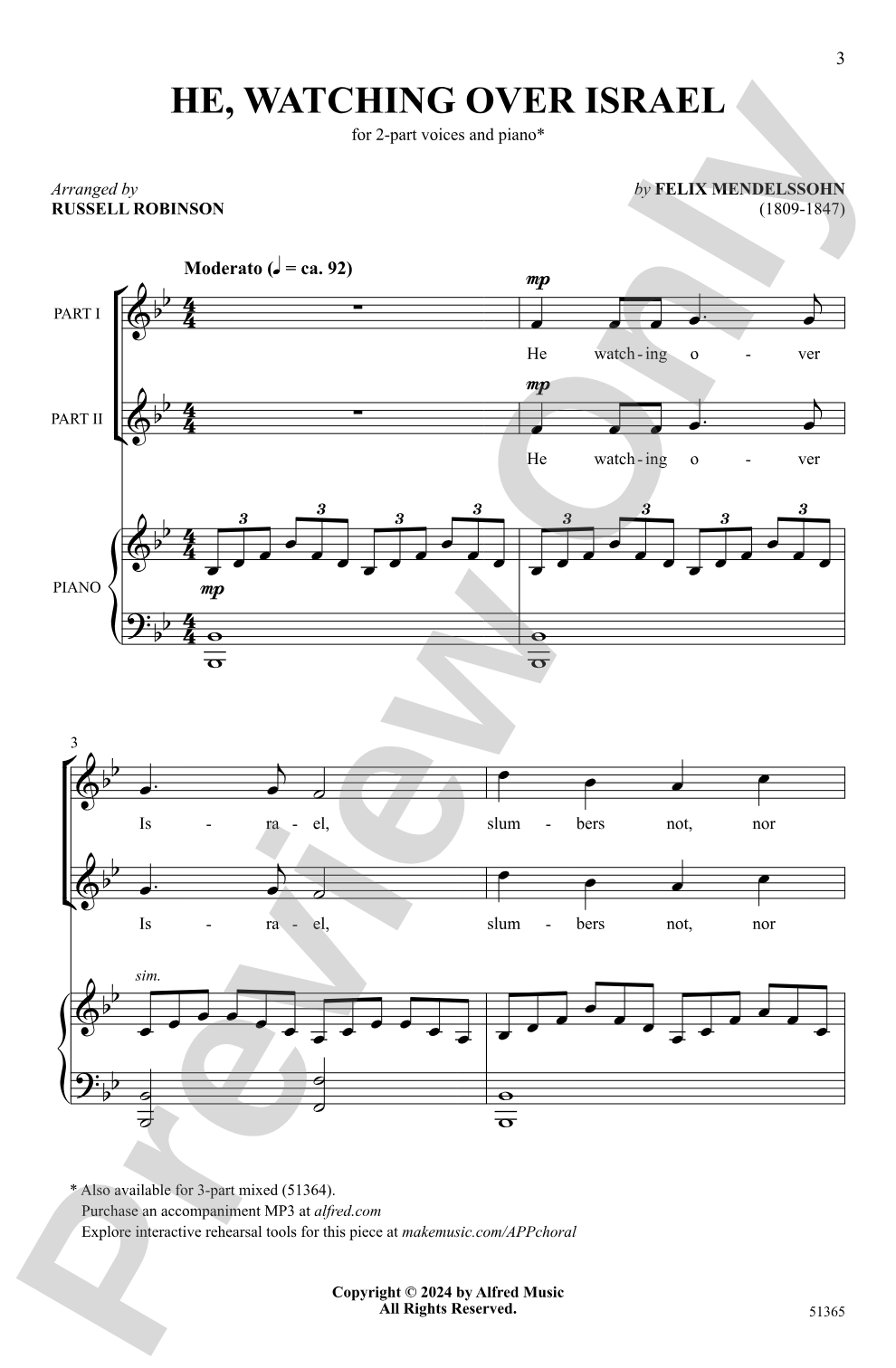 He, Watching Over Israel: 2-Part Choral Octavo
