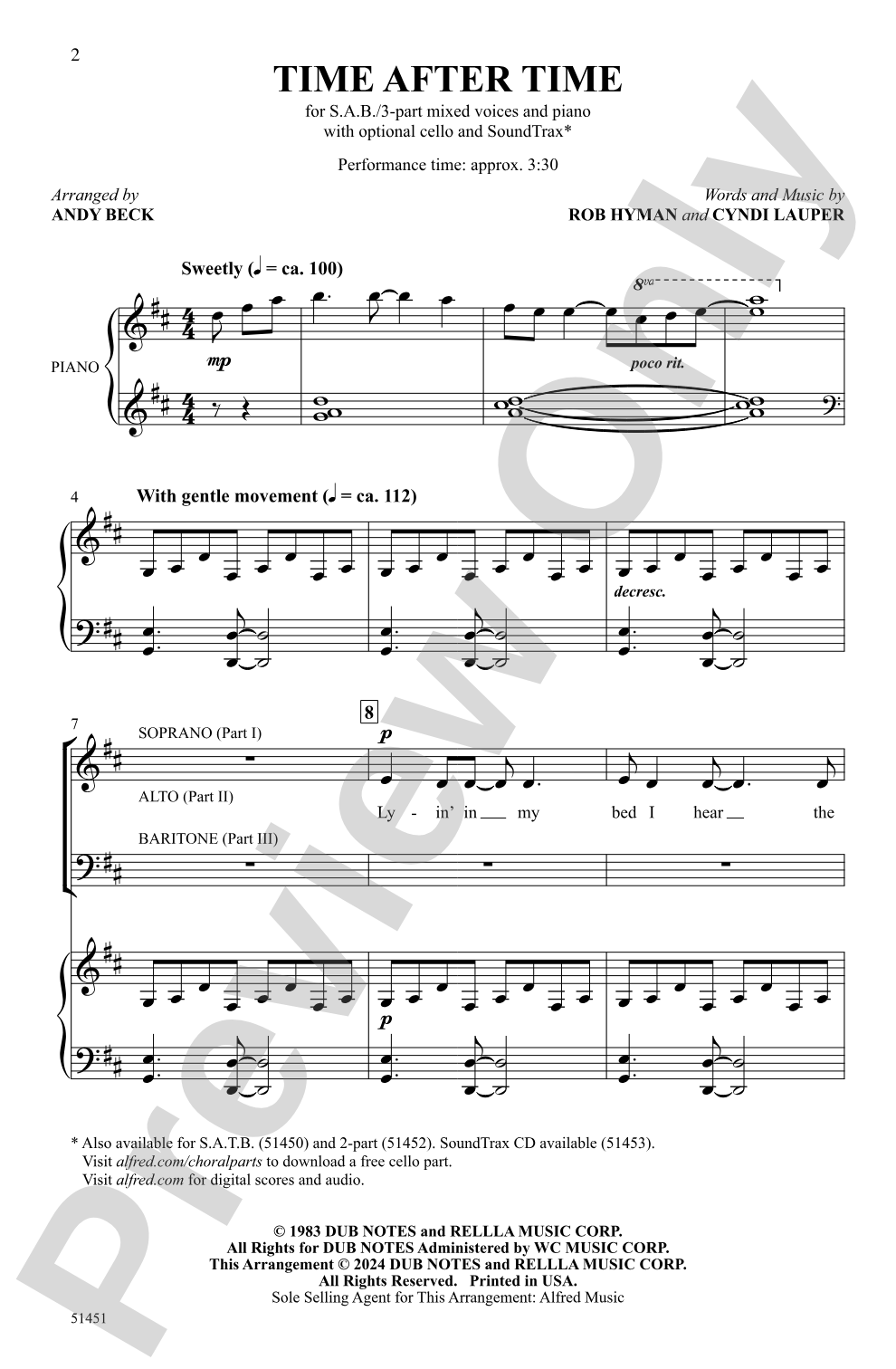 Time After Time: SAB/3-Part Mixed Choral Octavo