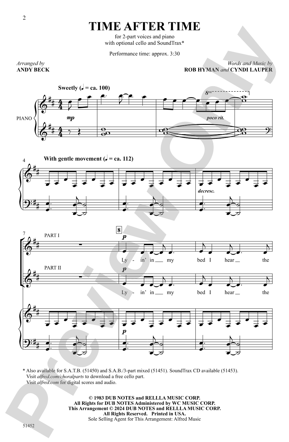 Time After Time: 2-Part Choral Octavo
