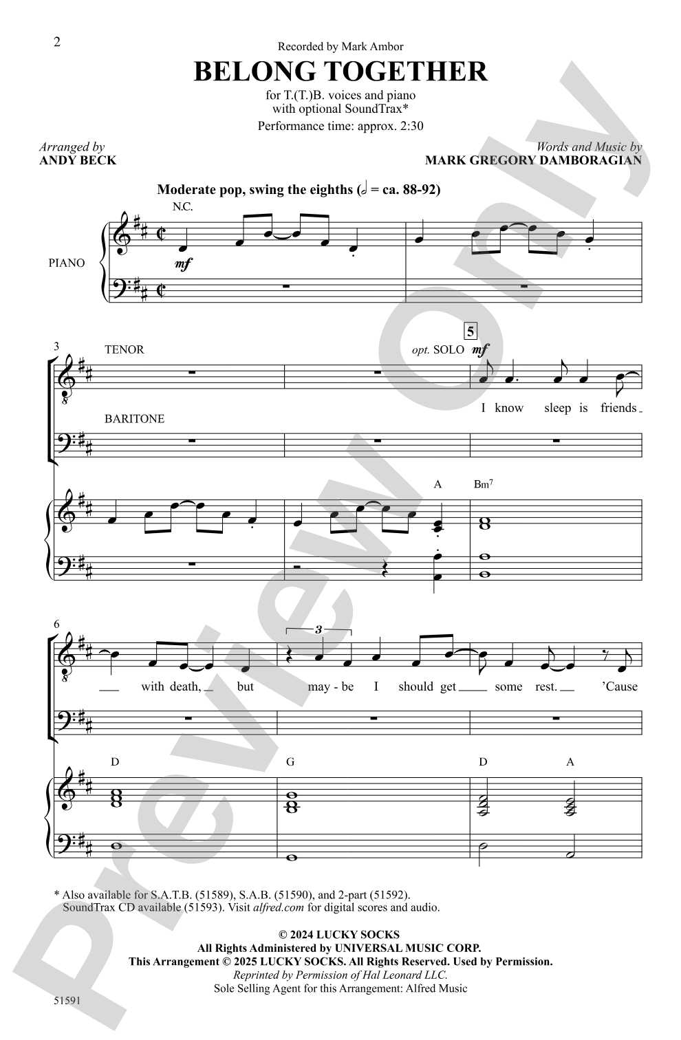 Belong Together: T(T)B Choral Octavo