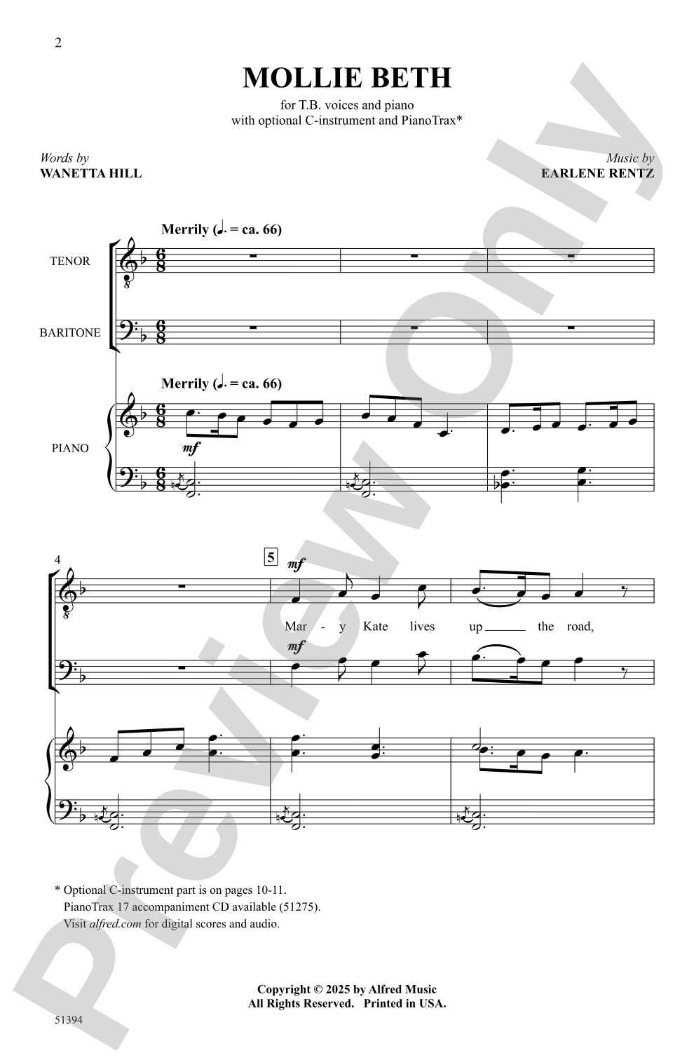 Mollie Beth: TB Choral Octavo