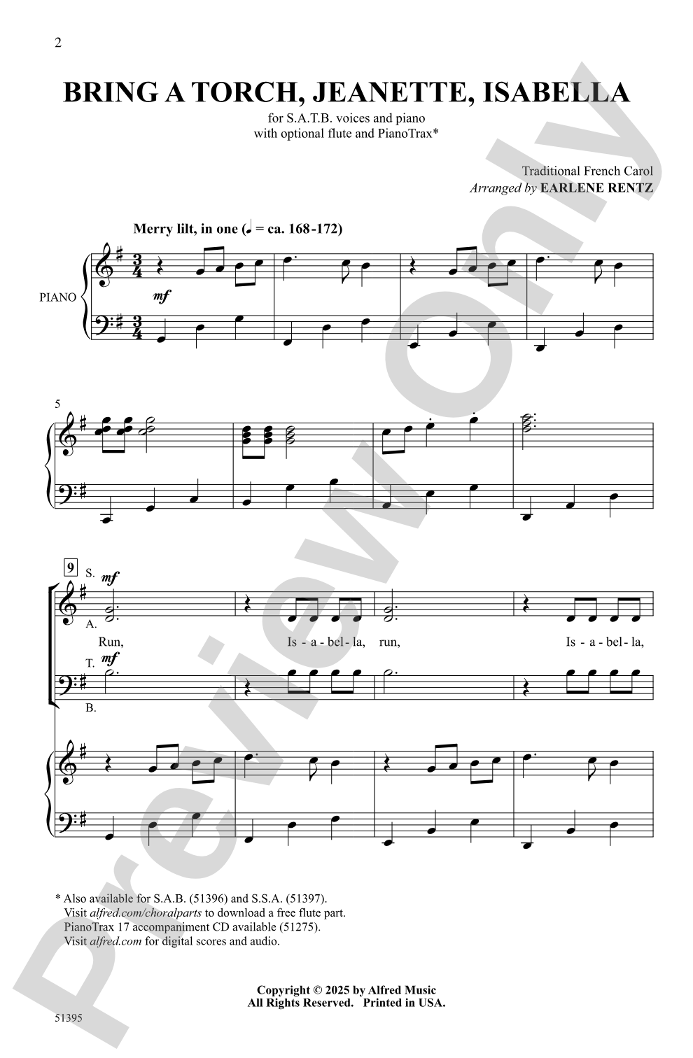 Bring a Torch, Jeanette, Isabella: SATB Choral Octavo