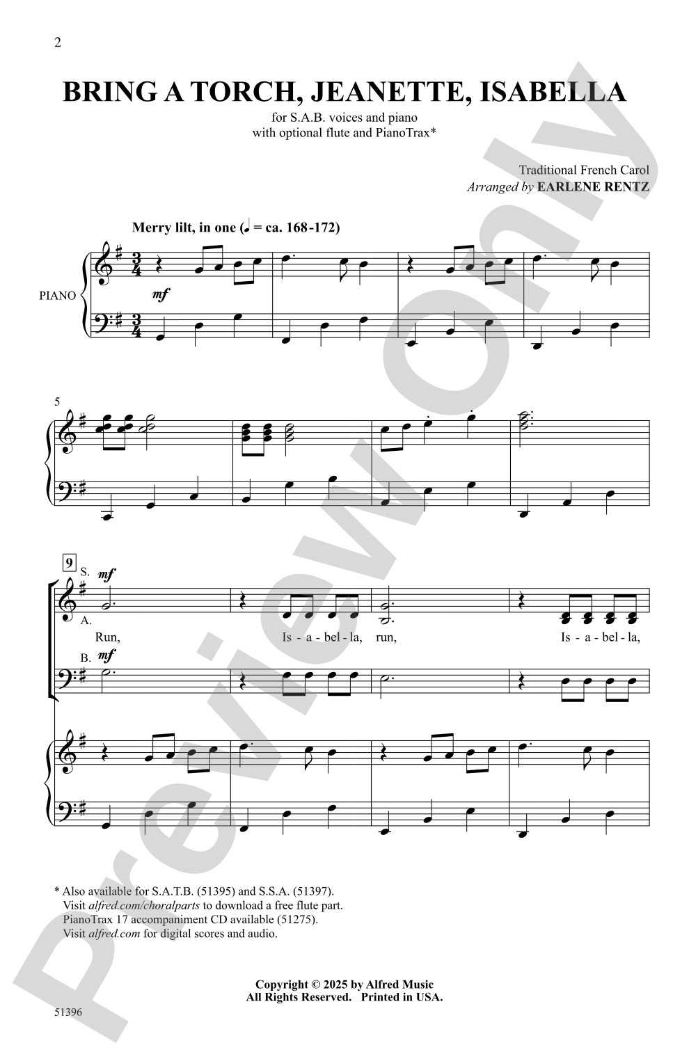 Bring a Torch, Jeanette, Isabella: SAB Choral Octavo