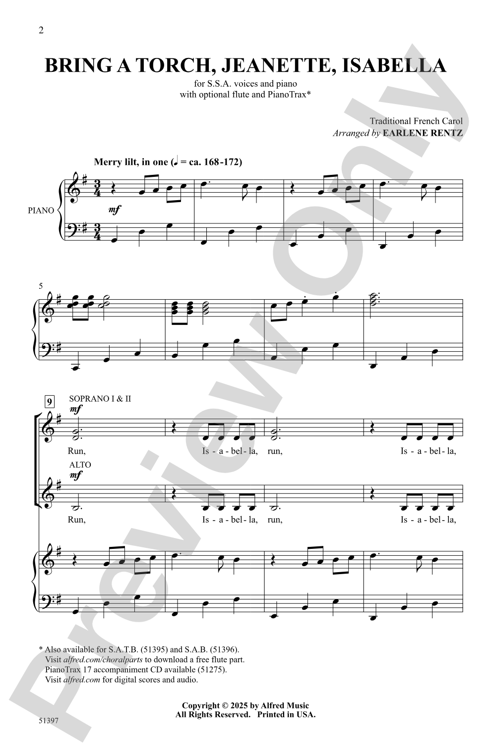 Bring a Torch, Jeanette, Isabella: SSA Choral Octavo
