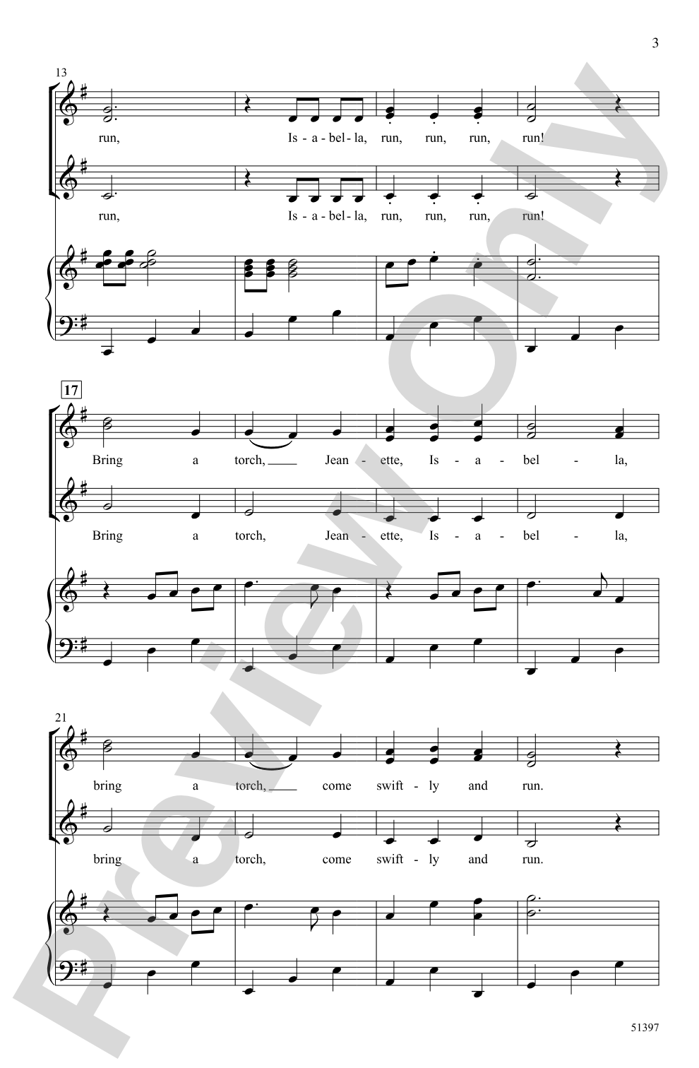 Bring a Torch, Jeanette, Isabella: SSA Choral Octavo