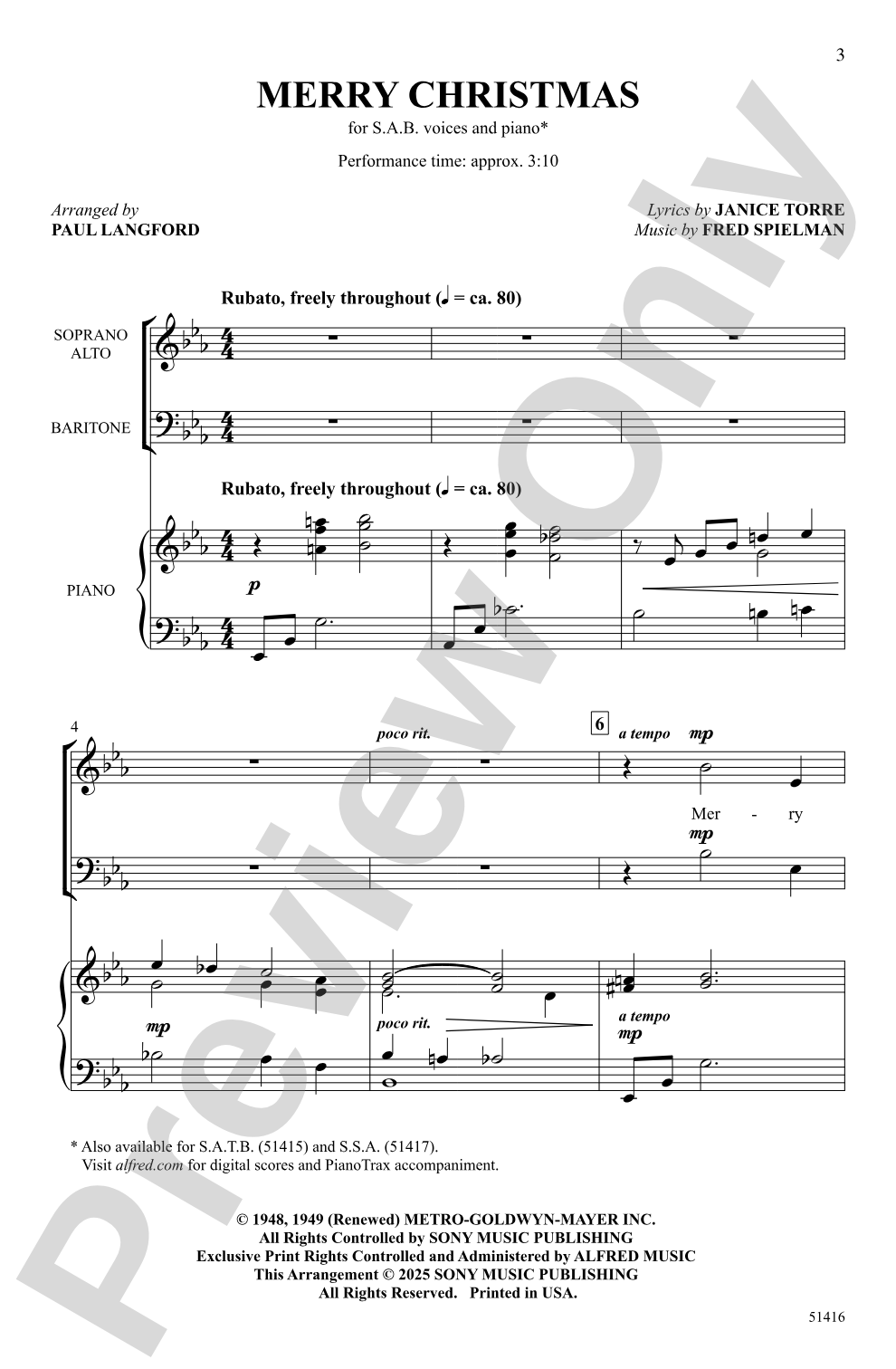 Merry Christmas: SAB Choral Octavo