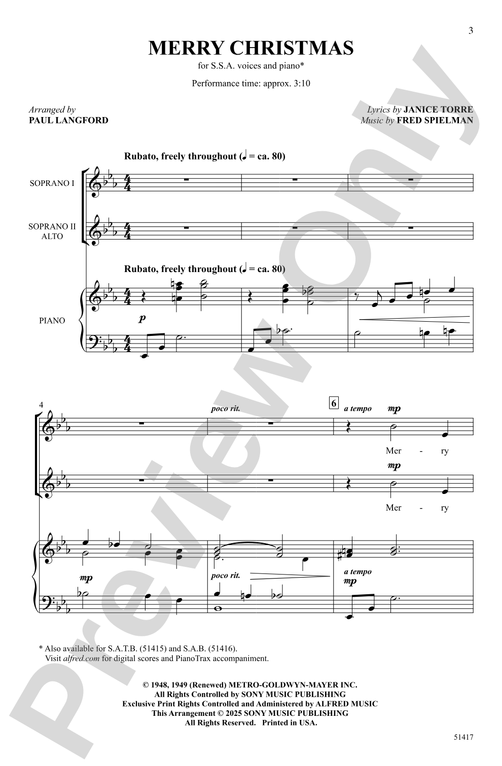 Merry Christmas: SSA Choral Octavo