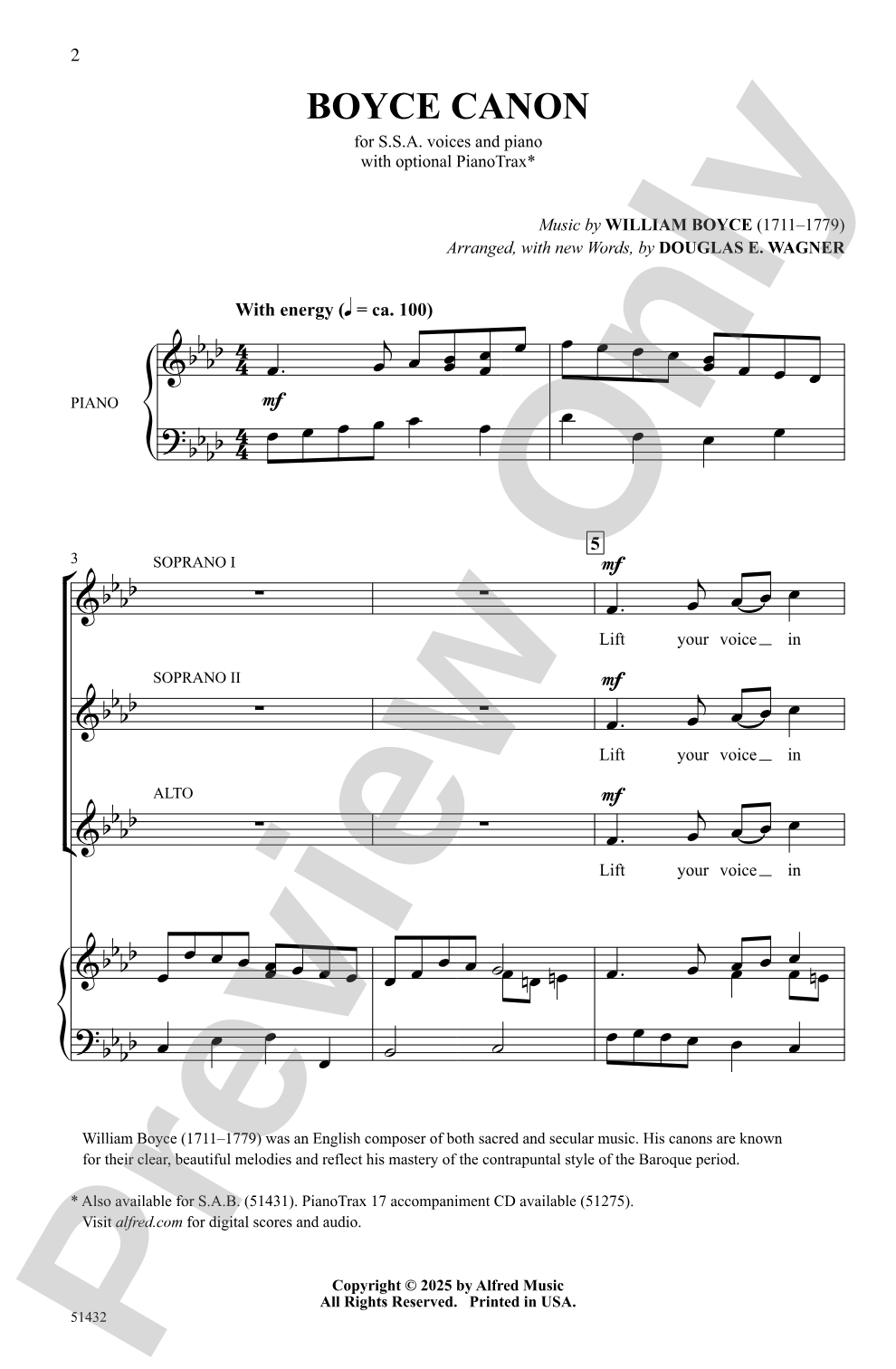 Boyce Canon: SSA Choral Octavo
