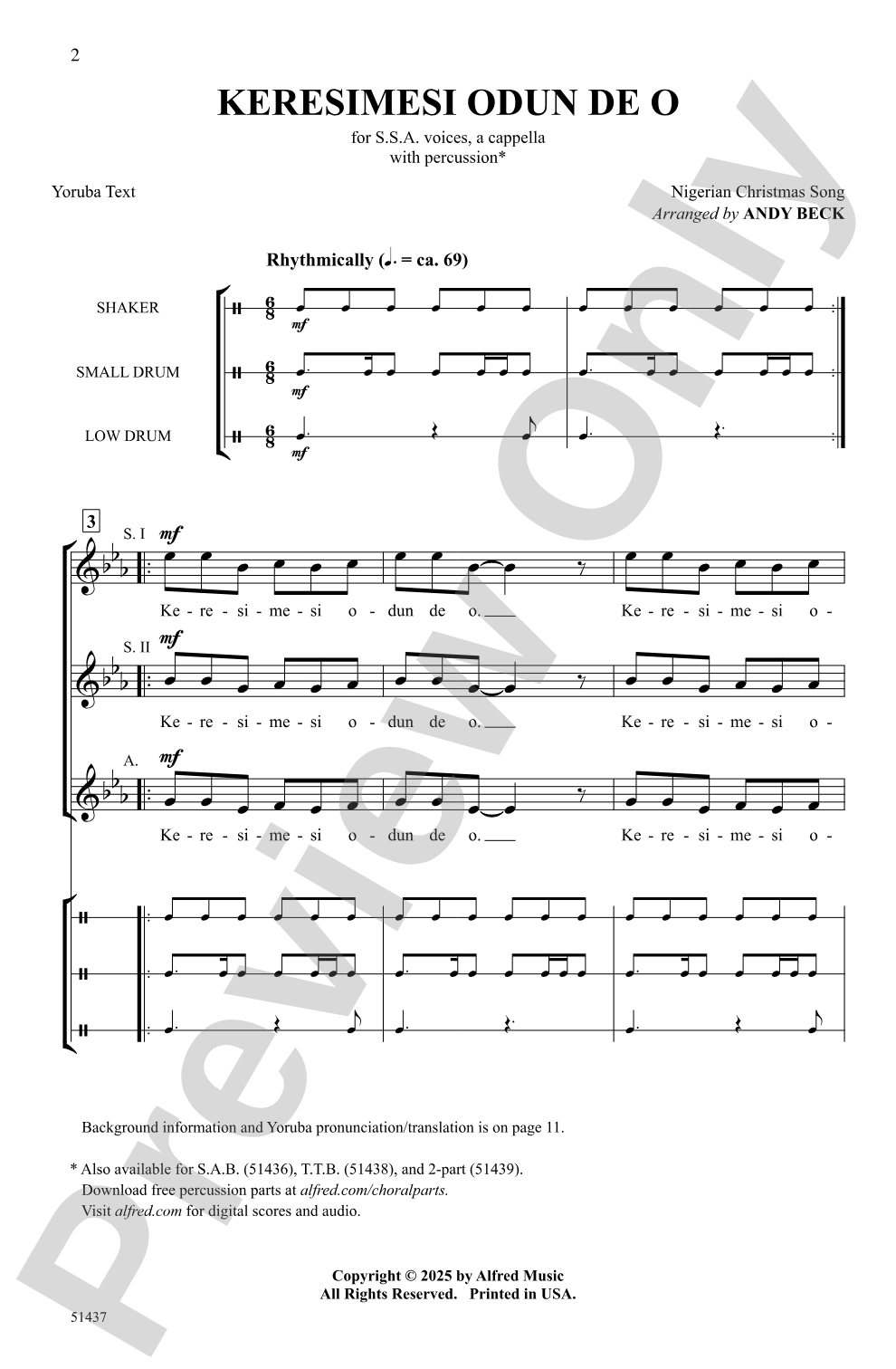 Keresimesi Odun De O: SSA <i>a cappella</i> Choral Octavo