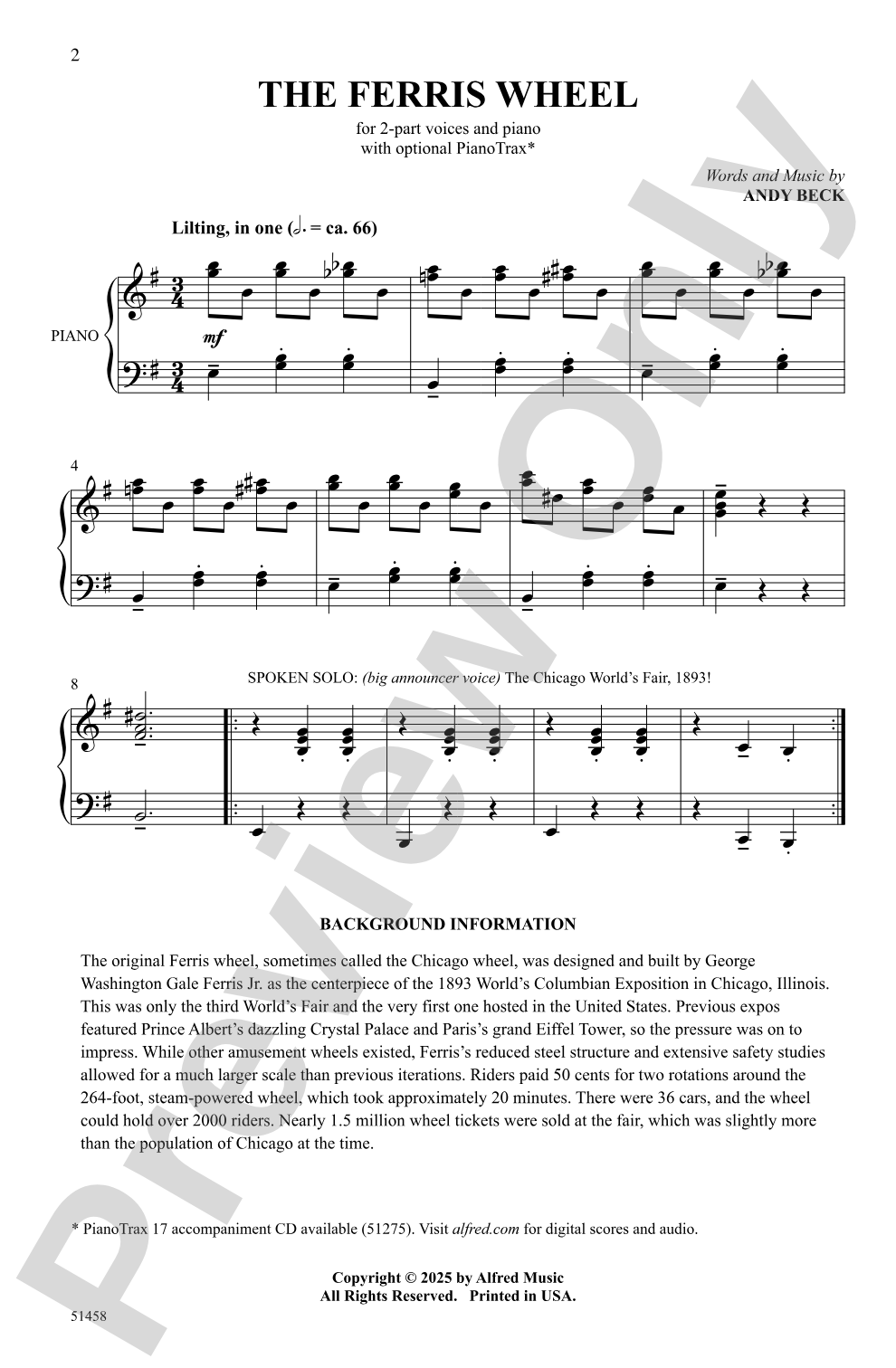 The Ferris Wheel: 2-Part Choral Octavo